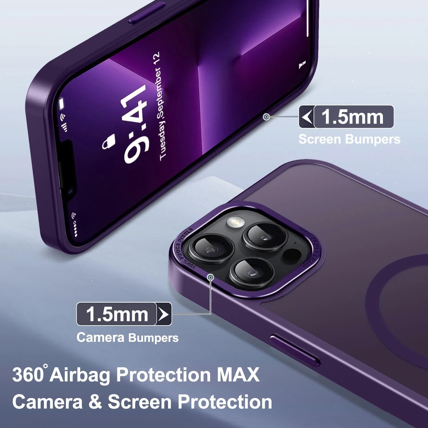 DL3 Mobilak Case for iPhone 15 Pro 6.1-Inch Magnetic Translucent Matte Phone Cases [Compatible with MagSafe] Thin Slim Fit Shockproof Hard Protective Cover for Women Men Girls - Purple