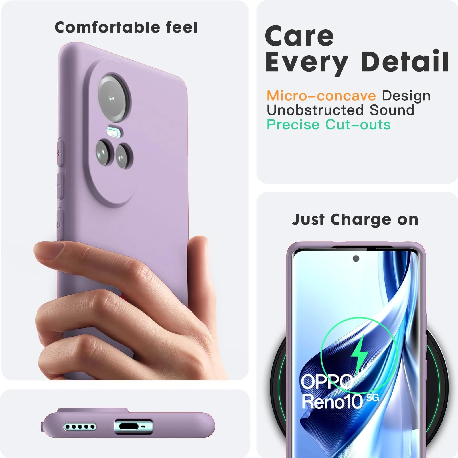 DL3 Mobilak Liquid Silicone Protective Case with Soft Microfiber Lining with Full Camera Protection for OPPO Reno 10 5G / OPPO Reno 10 Pro 5G - Lavender
