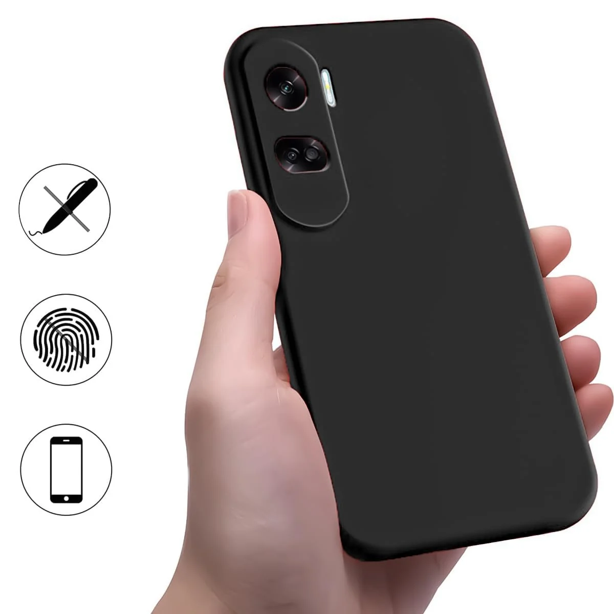 DL3 Mobilak Silicone Protective Case for Honor 90 Lite, Shock-absorbing protection, Scratch-resistant surface, Soft microfiber lining - Black