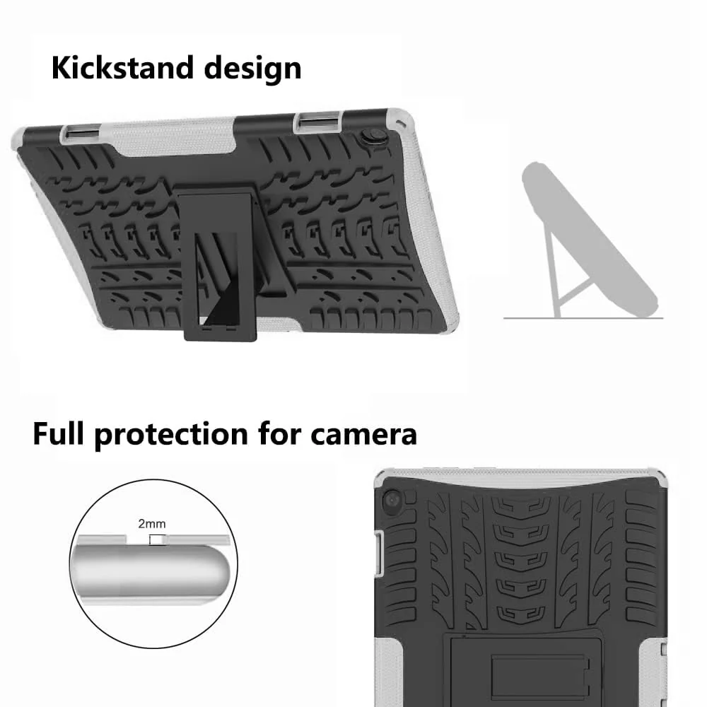DL3 Mobilak Case For Lenovo Tab M10 HD TB-X505 / TB-X605 10.1-inch tablet, Hybrid Rugged Armor Heavy Duty 2 in 1 TPU + PC Combo Dual Layer Shockproof Case with Kickstand - White