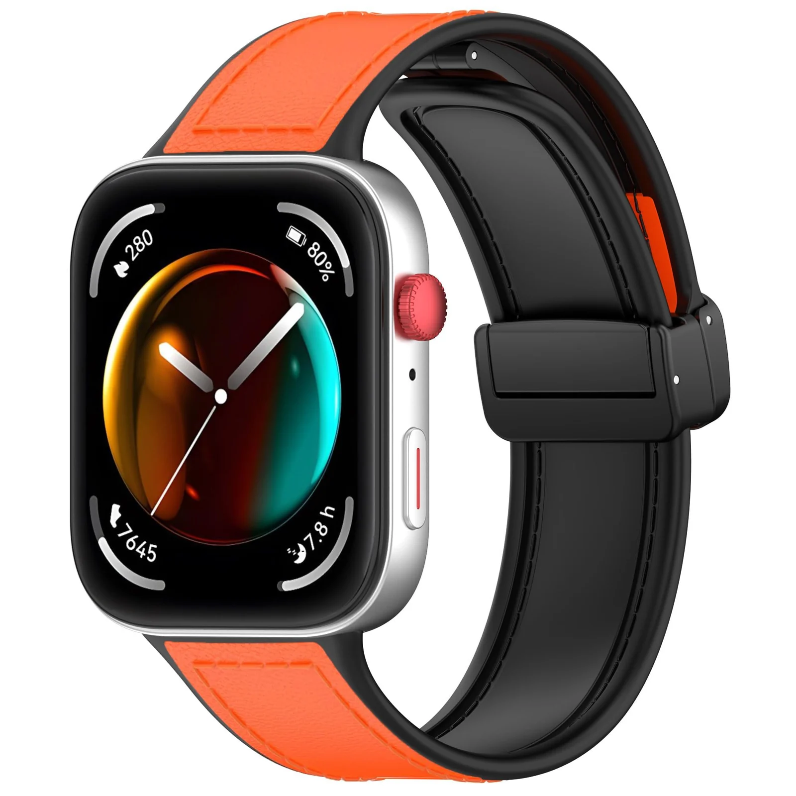 DL3 Mobilak Compatible with Huawei Watch Fit 5 / Fit 5 Pro / Fit4 / 4 Pro/Fit 3 Strap for Women Men, Soft Flexible Leather Silicone Hybrid Sport Wristband Magnetic Buckle Bracelet Replacement Strap - Orange