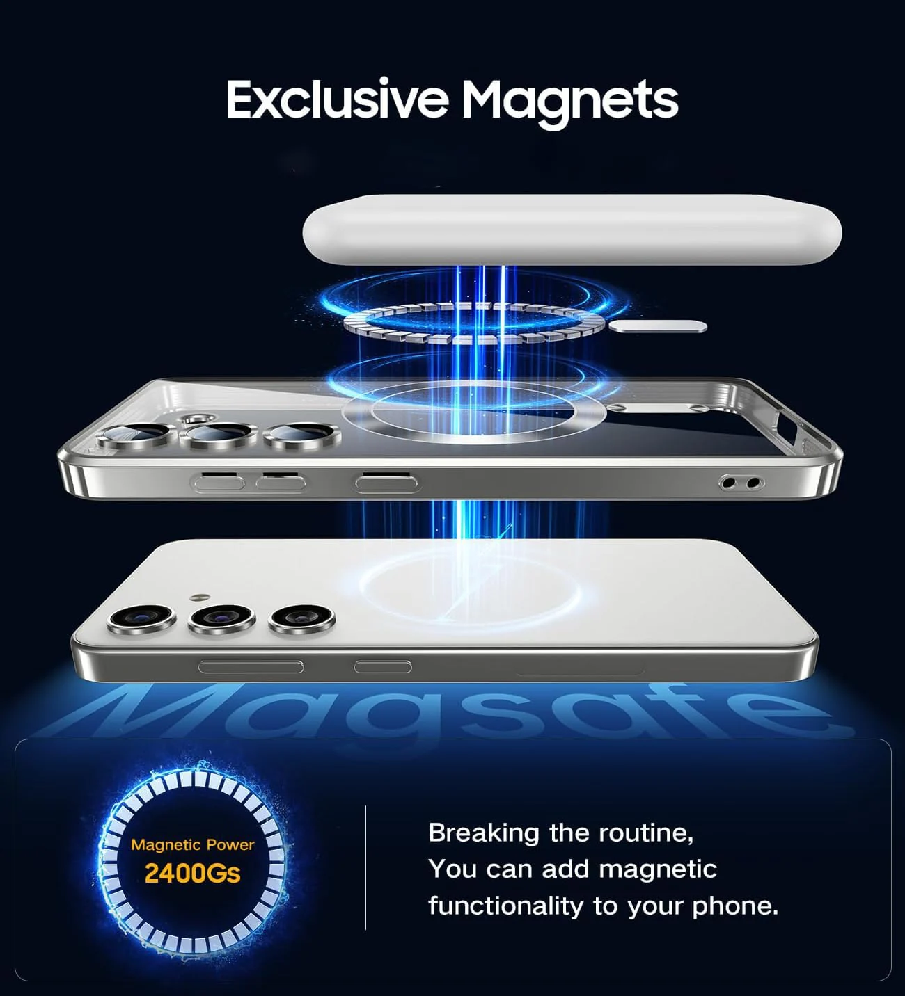 DL3 Mobilak Clear TPU Card Holder Case for Samsung Galaxy S23 FE with Camera Protection and Magnetic Car-Mount Support - Silver