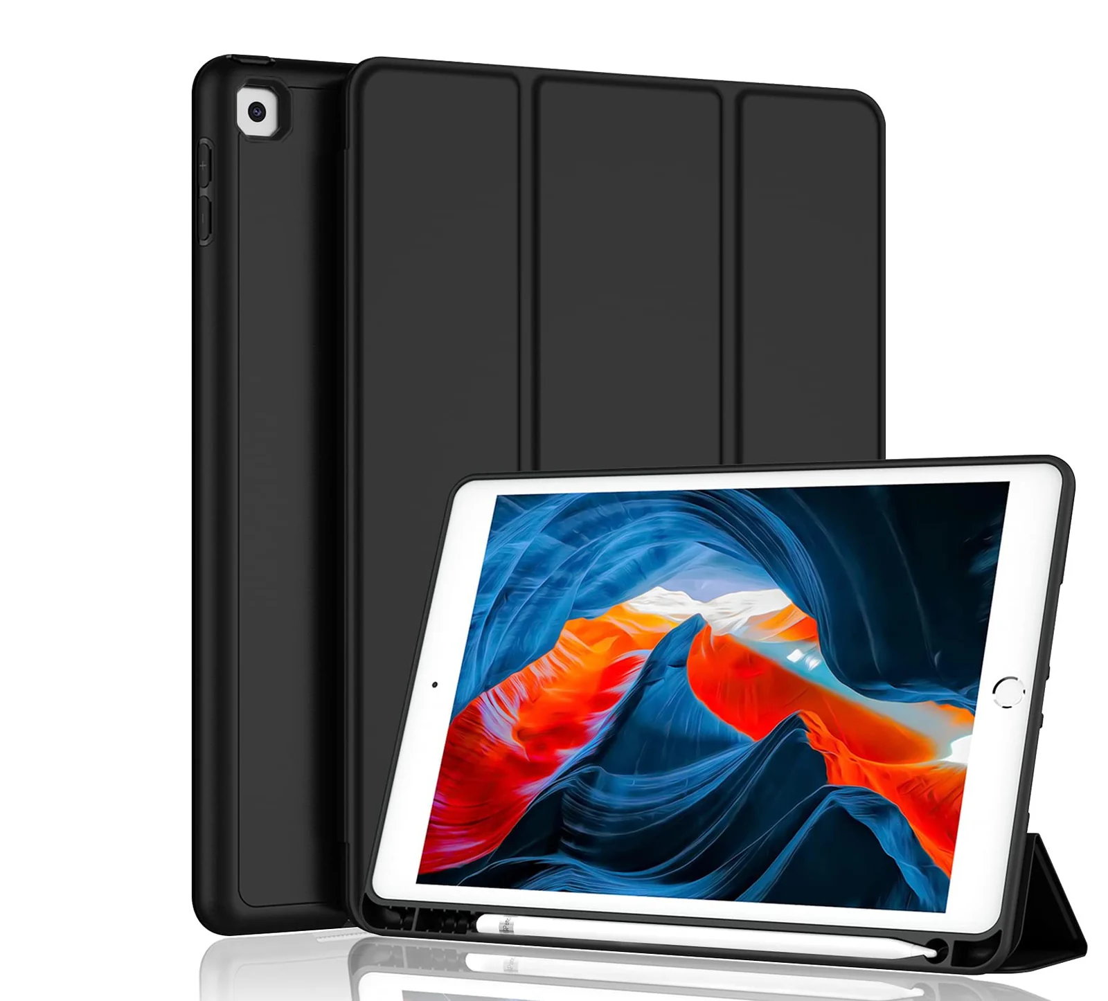 DL3 Mobilak Case For iPad 9.7-inch, (2018/2017), iPad Pro 9.7 Inch 2016, iPad Air 2nd/1st Smart Cover with Pencil Holder and Soft Silicone Back and Full Body Protection, Auto Wake/Sleep Cover - Black