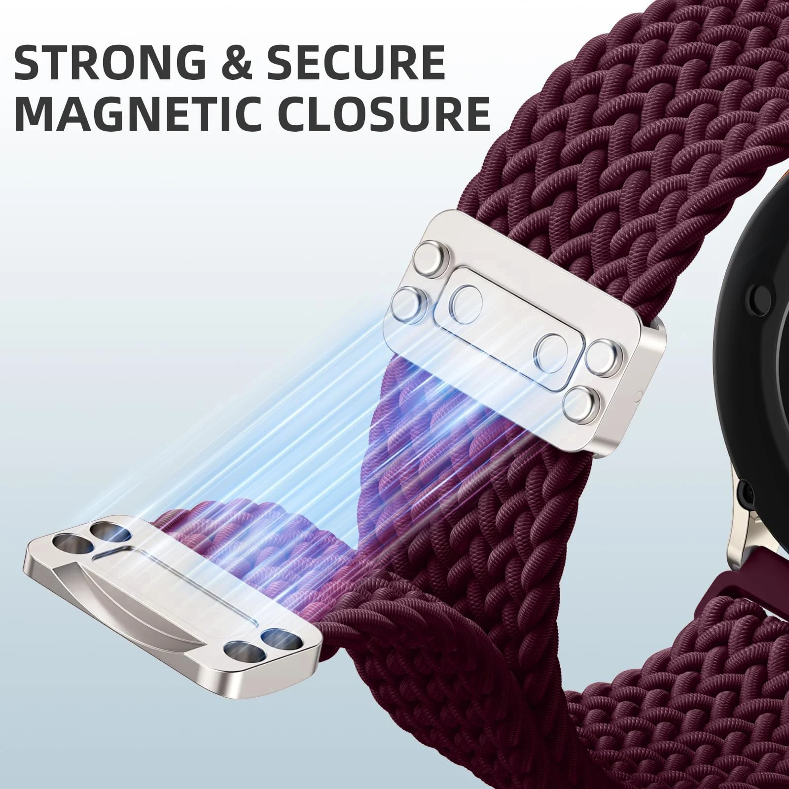 DL3 Mobilak 22mm Magnetic Band for Redmi Watch 5 Active/5 Lite/Samsung Galaxy Watch 3 45mm/Watch 46mm/Gear S3/Huawei watch GT6 GT5 46MM/GT2E/GT6 Pro/GT 5 Pro/Amazfit GTR 4/3, Stretchy Braided Nylon Sport Strap - Wine Red