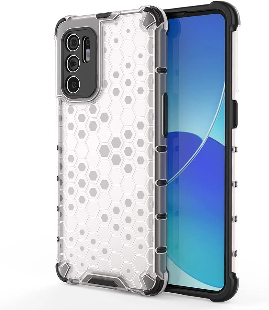 DL3 Mobilak Case For OPPO Reno 6 4G, [Honeycomb Design] Drop Protection, Ultra Thin TPU + PC Transparent Silicone Protective Case, Shockproof Cover - Clear