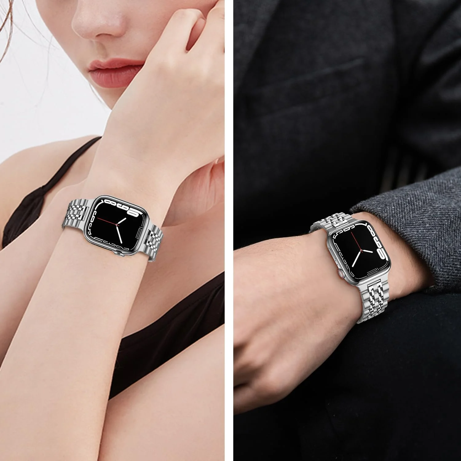 DL3 MOBILAK Band For Apple Watch Ultra Band 49mm 45mm 44mm 42mm 41mm 40mm 38mm, Metal Stainless Steel Strap for Apple Watch Series 8 Ultra 7 6 5 4 3 2 1 Se (42MM/44MM/45MM/49MM) - Silver