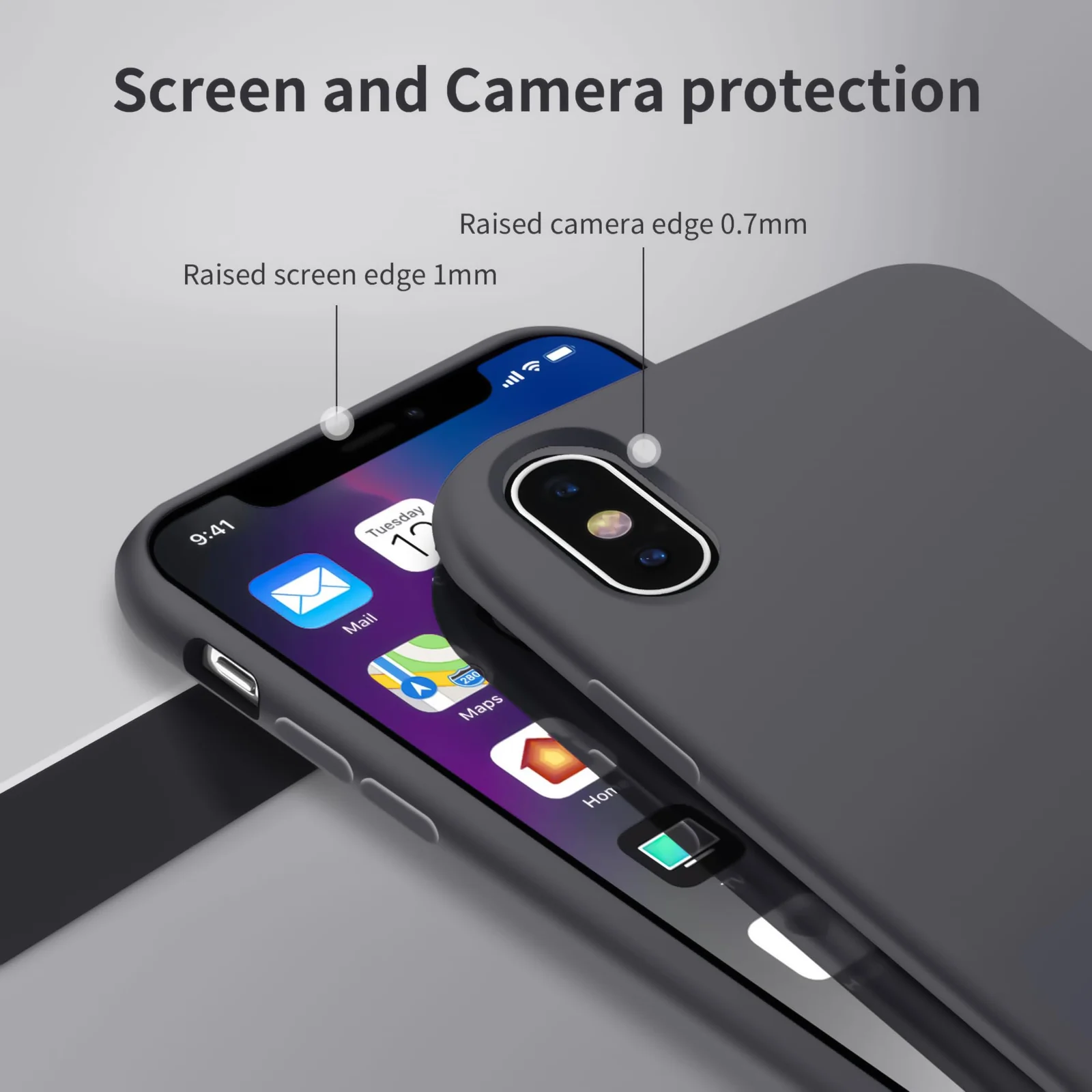 DL3 Mobilak Compatible with iPhone X/iPhone XS Case, Liquid Silicone Case, Full Body Protective Cover, Shockproof, Slim Phone Case, Anti-Scratch Soft Microfiber Lining - Deep Gray