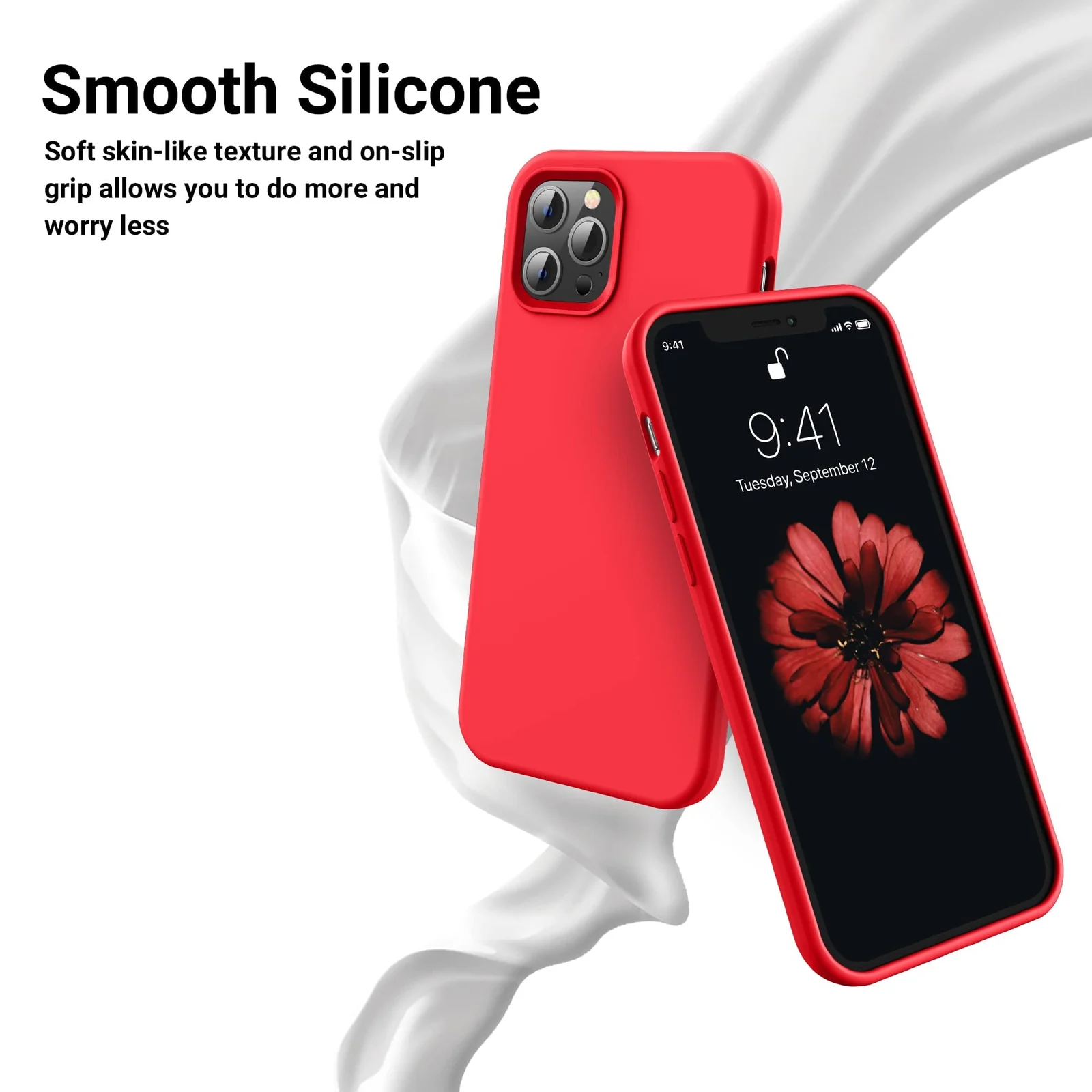 DL3 Mobilak Liquid Silicone Protective Case with Soft Microfiber Lining for iPhone 14 Pro (6.1 Inch) - Red