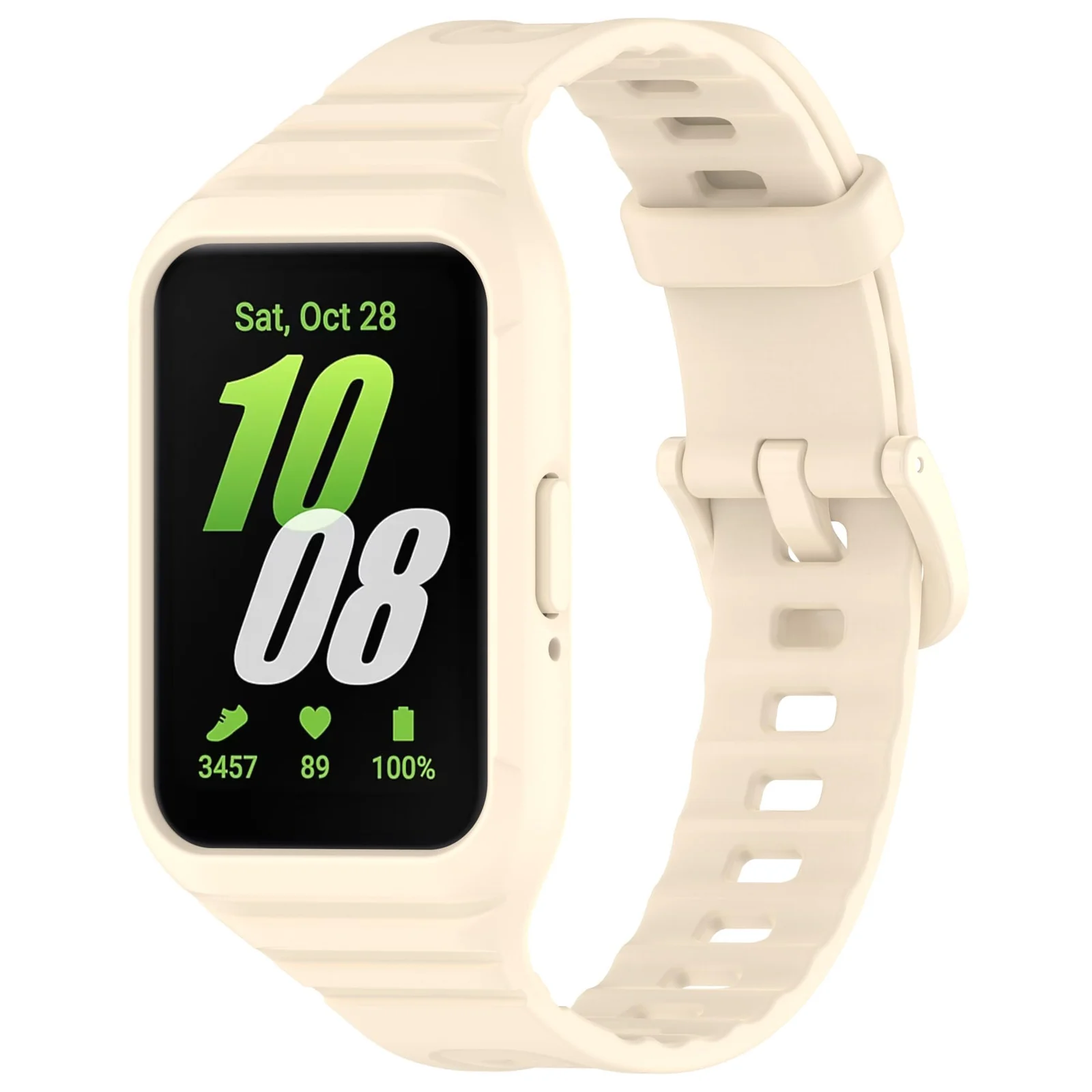 DL3 Mobilak Strap Compatible with Samsung Galaxy Fit 3 SM-R390, Silicone Sport Band Replacement Watchband with Bumper Case for Samsung Galaxy Fit 3, Adjustable Wristband - Beige