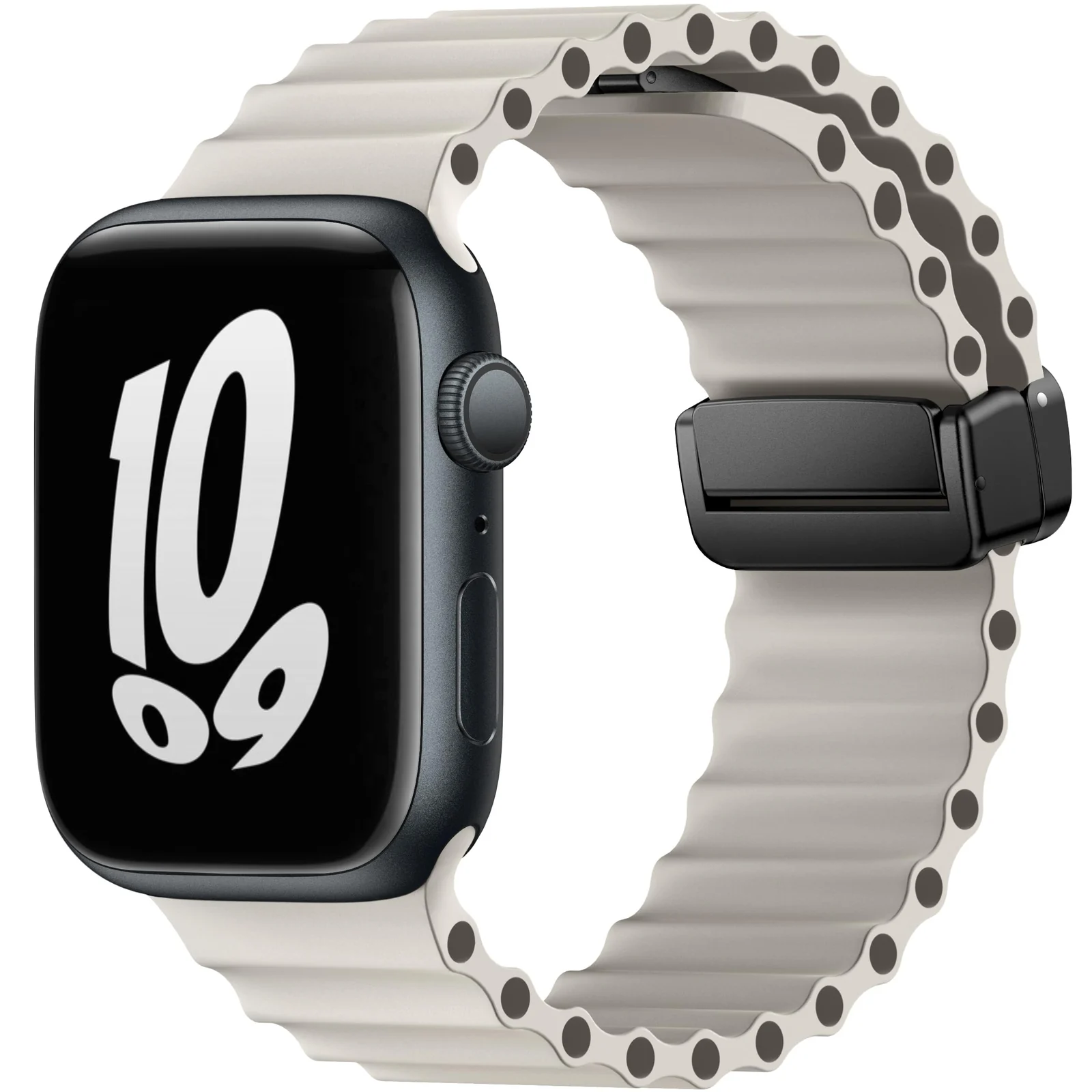 DL3 Mobilak Strap Ocean For Apple Watch Ultra Bands 49mm 45mm 44mm 42mm, Soft Silicone Magnetic Buckle Sport Replacement Strap for iWatch Ultra 2 Ultra SE Series 9 8 7 6 5 4 3 2 1 - Starlight