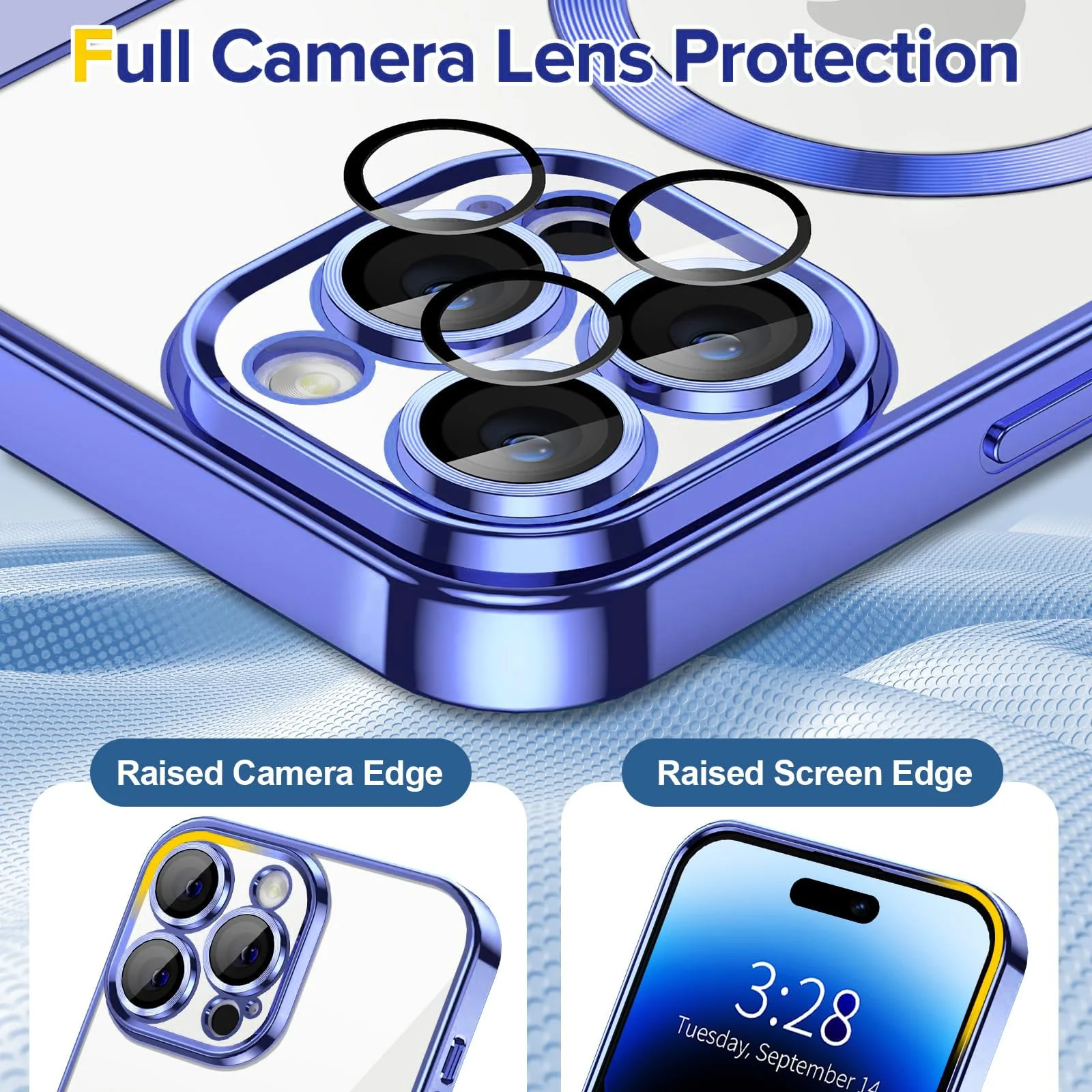 DL3 Mobilak Case for iPhone 14 Pro Max (6.7 Inch) MagSafe with Camera Lens Protector, Magnetic Clear Case Full Protection Plating Anti-Scratch Slim Thin Case Cover - Light Purple