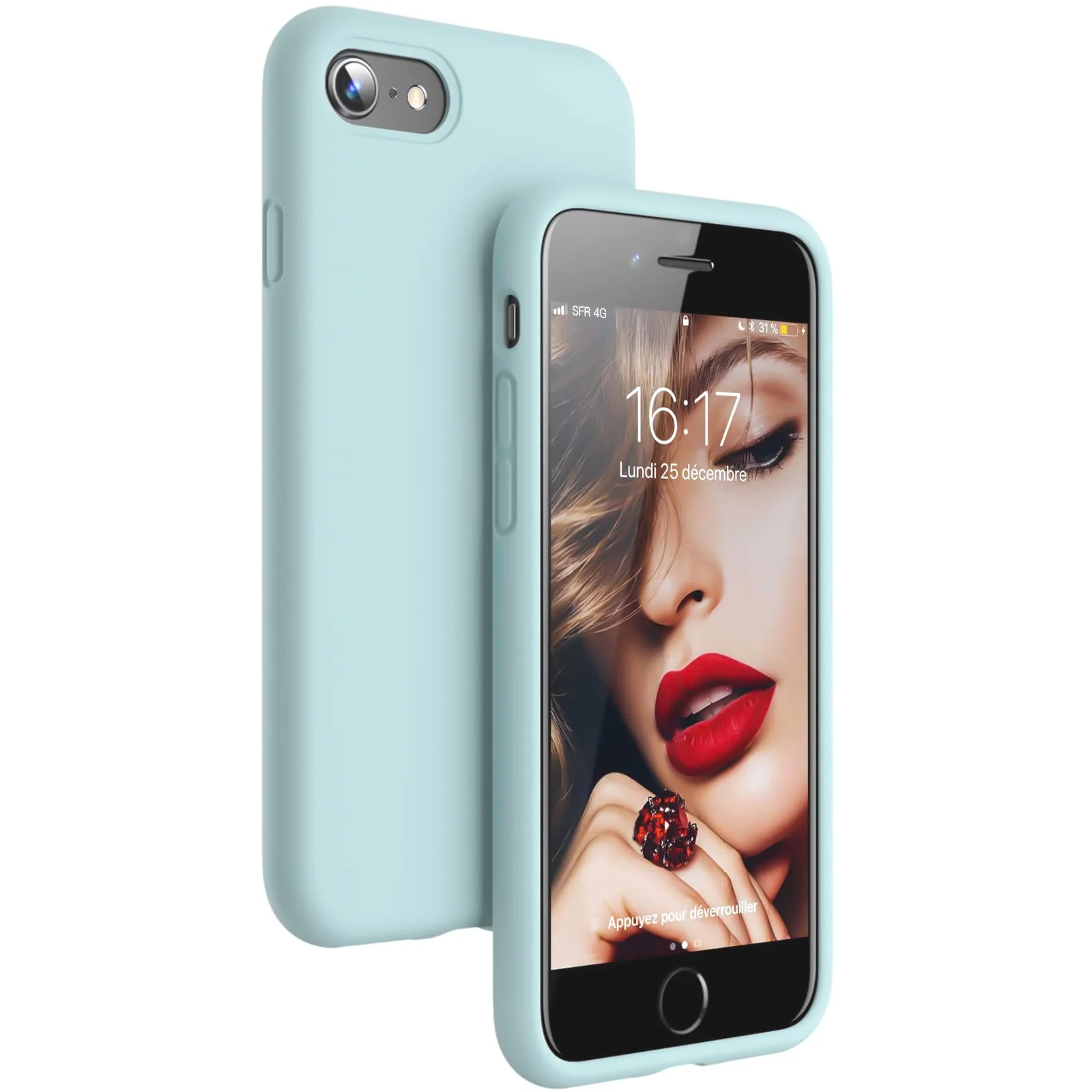 DL3 Mobilak Liquid Silicone Protective Case with Soft Microfiber Lining for iPhone SE 2022, SE 2020, iPhone 7, iPhone 8 - Mint Green