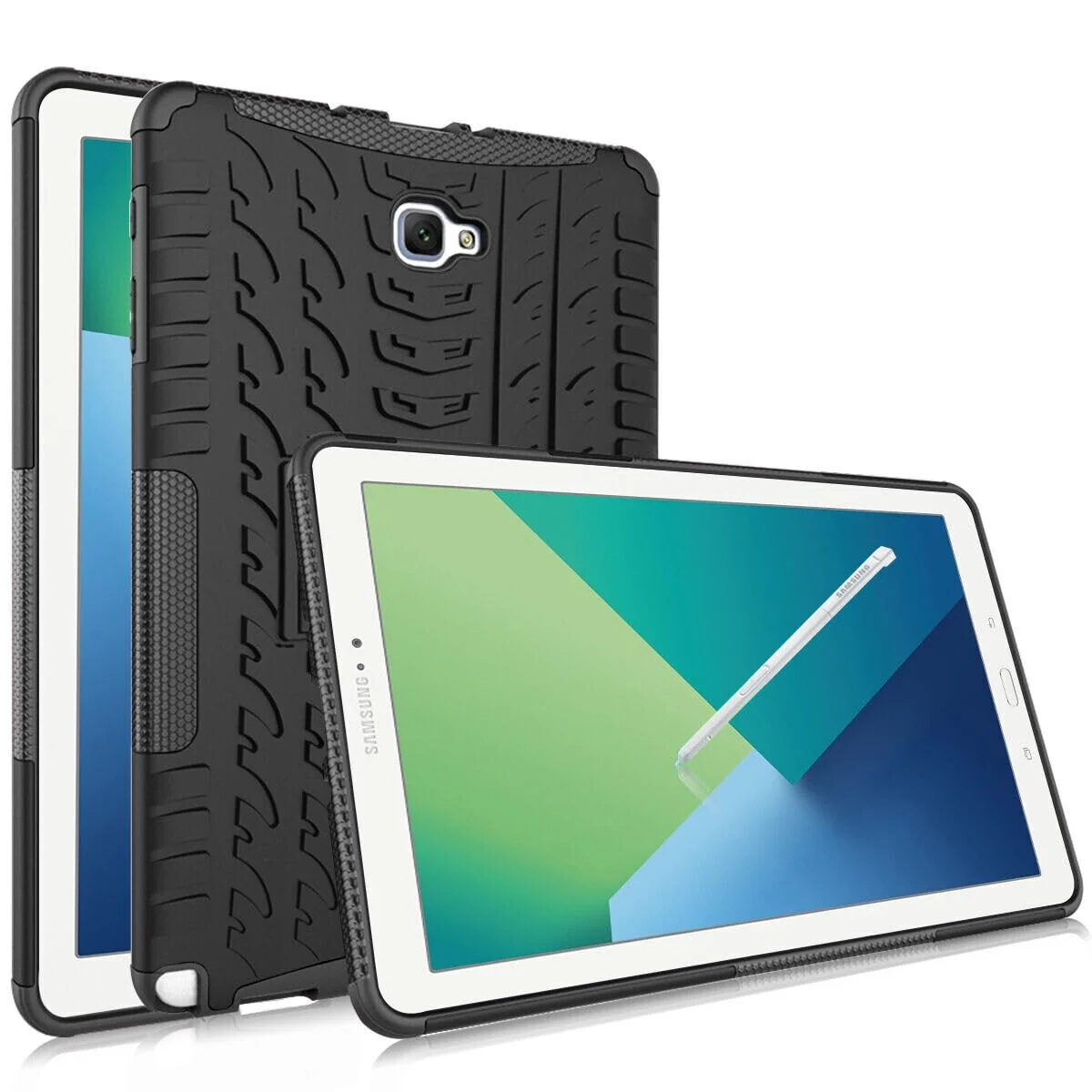 DL3 Mobilak Case For Samsung Galaxy Tab A 10.1 inch 2016 Release, SM-T580 T585 T587 Case, Hybrid Rugged Armor Heavy Duty 2 in 1 TPU + PC Combo Dual Layer Shockproof Case with Kickstand - Black