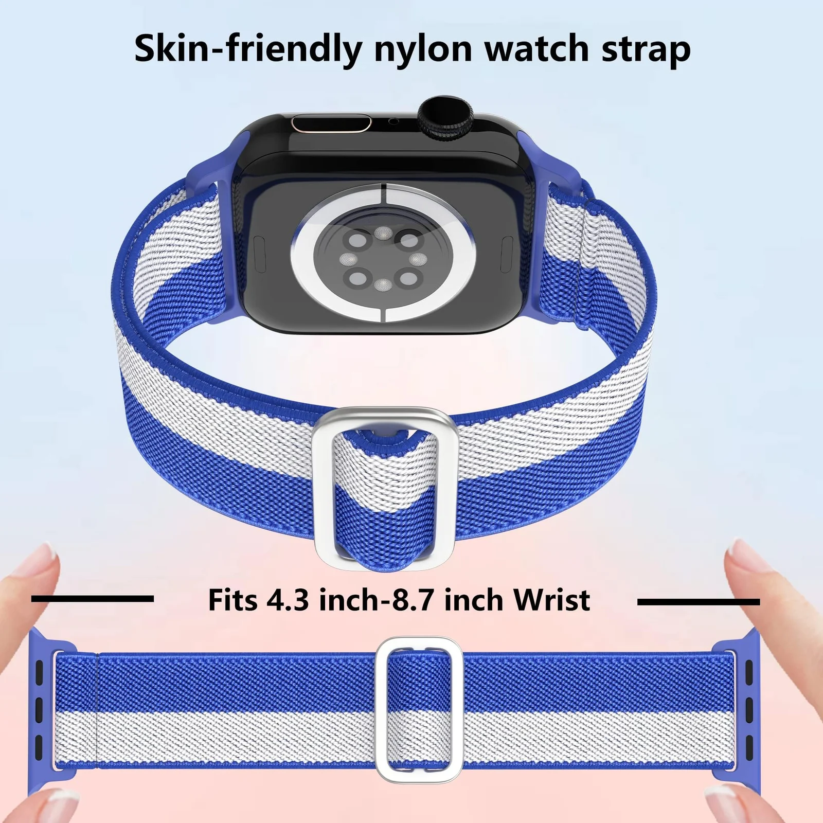 DL3 Mobilak Nylon Solo Loop Stretchy Straps For Apple Watch Band 49mm 45mm 44mm 42mm 41mm 40mm 38mm, Elastic Wristbands for iwatch Series 8 Ultra 7 6 5 4 3 2 1 Se (42MM/44MM/45MM/49MM) - Blue Grey