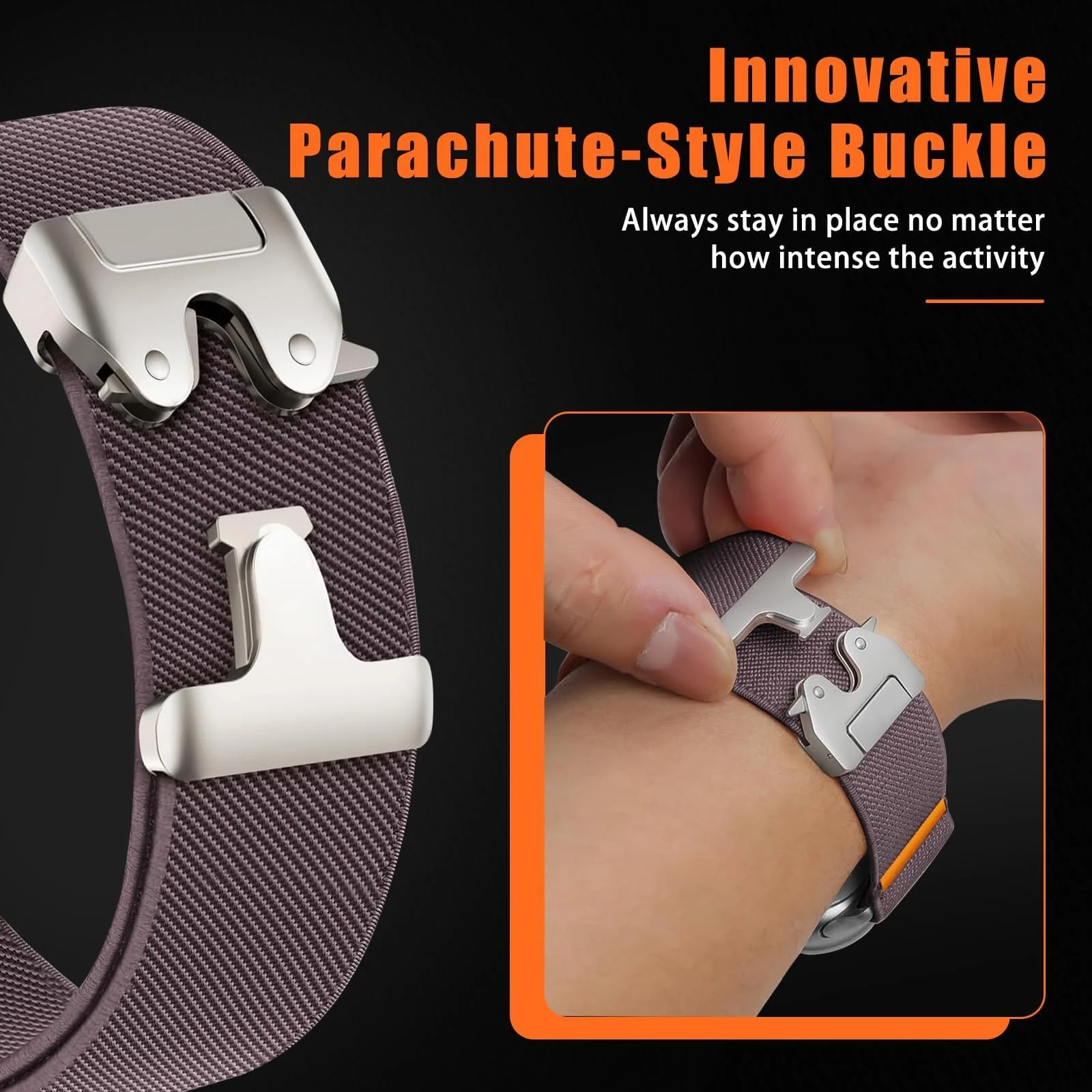DL3 MOBILAK 22 mm Elastic Nylon Watch Strap with Parachute Buckle, Smoke Purple