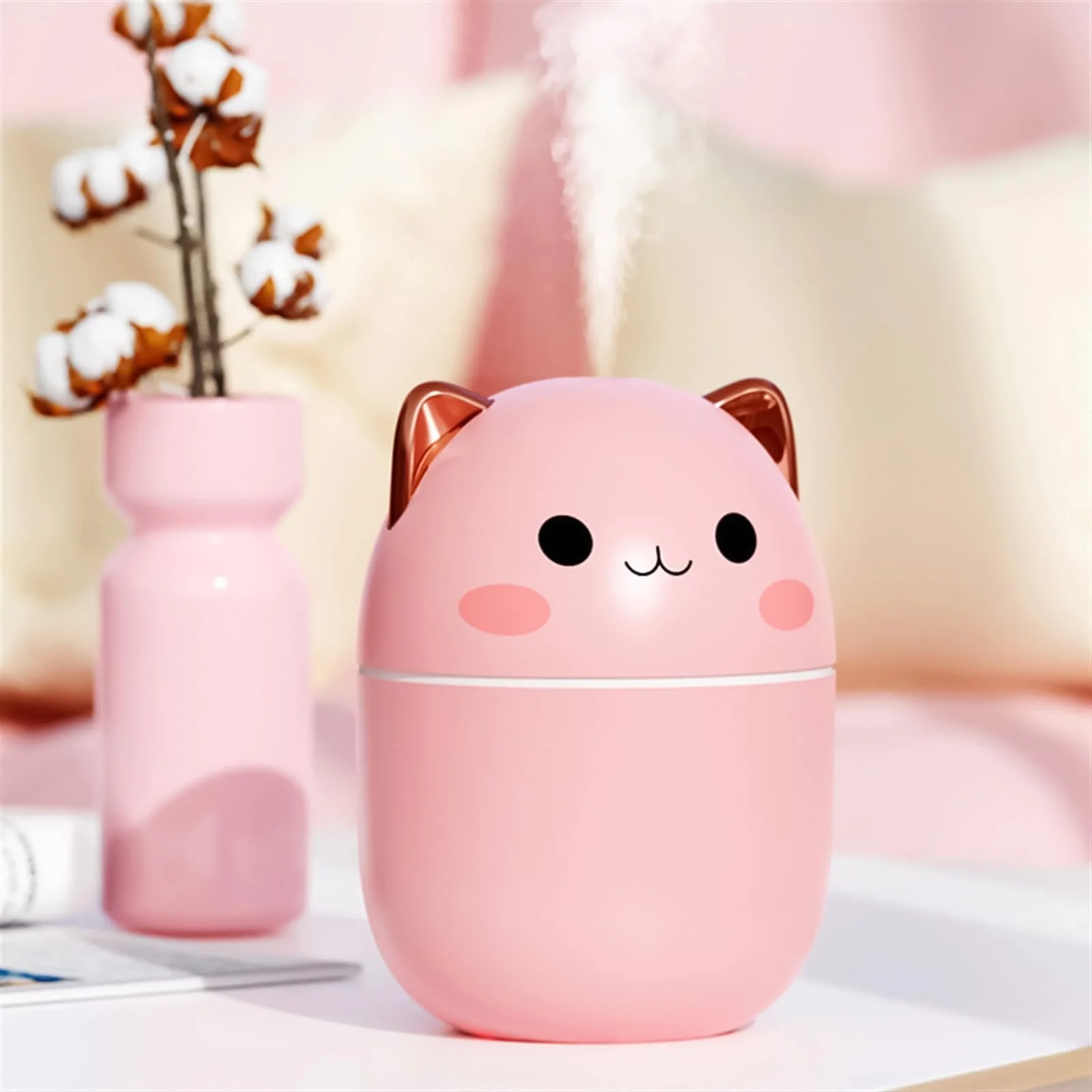 MOBIGON Wood Cool Mist Ultrasonic Humidifier for Room Moisture, Aroma Diffuser for Home, 250ml Essential Oil Diffuser with 7 Colorful Night Light, Auto Shut-Off, Home, Office, car - Pink