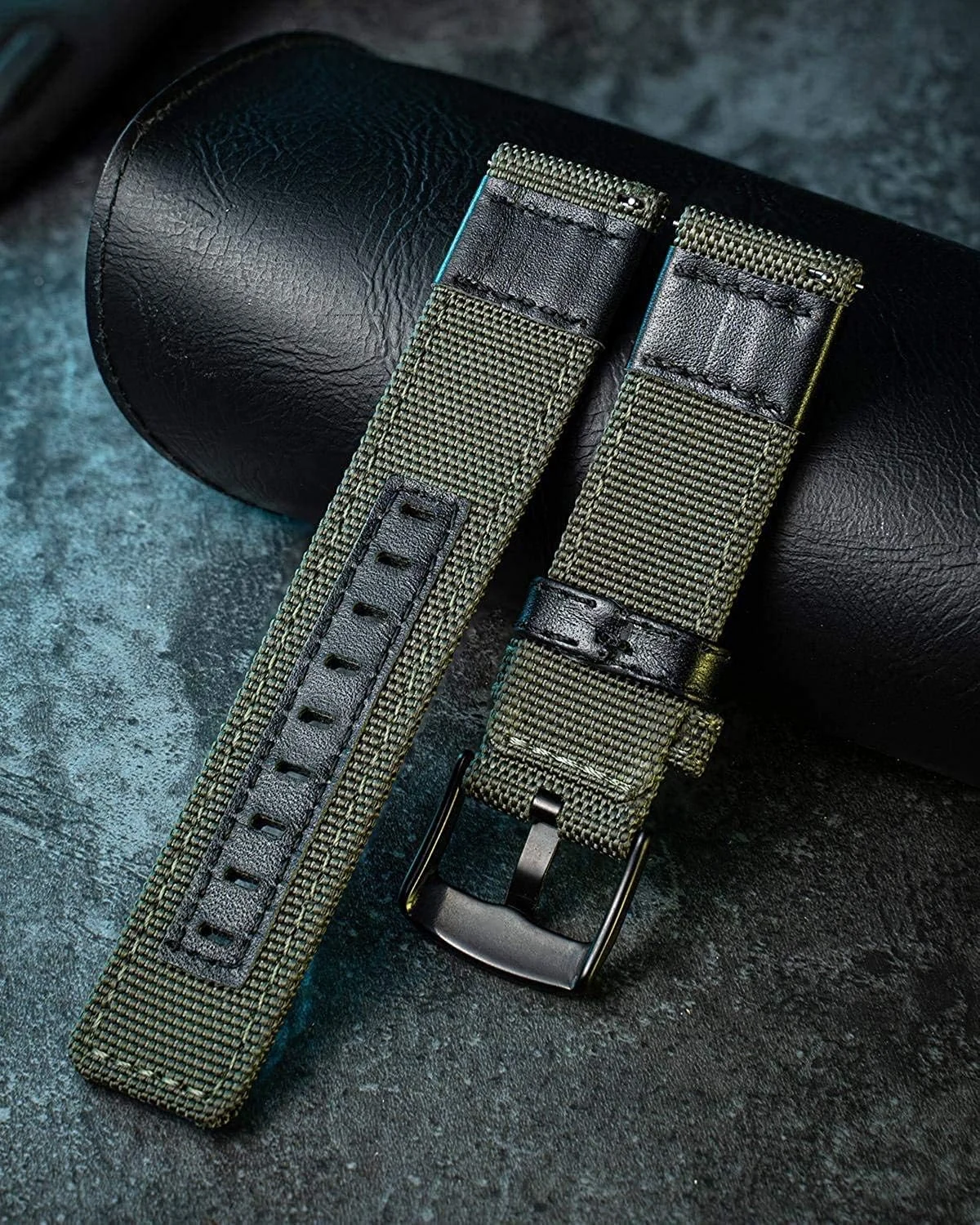 DL3 Mobilak Nylon Sports Bands With Leather 20MM Strap for Samsung Gear Sport, Watch 6, 4, 5, 5 Pro, S2 Classic, Active 2 40mm 44mm, Amazfit GTS 3, 4, 4 Mini, Bip 3 Pro, GTS2, Bp U - Green