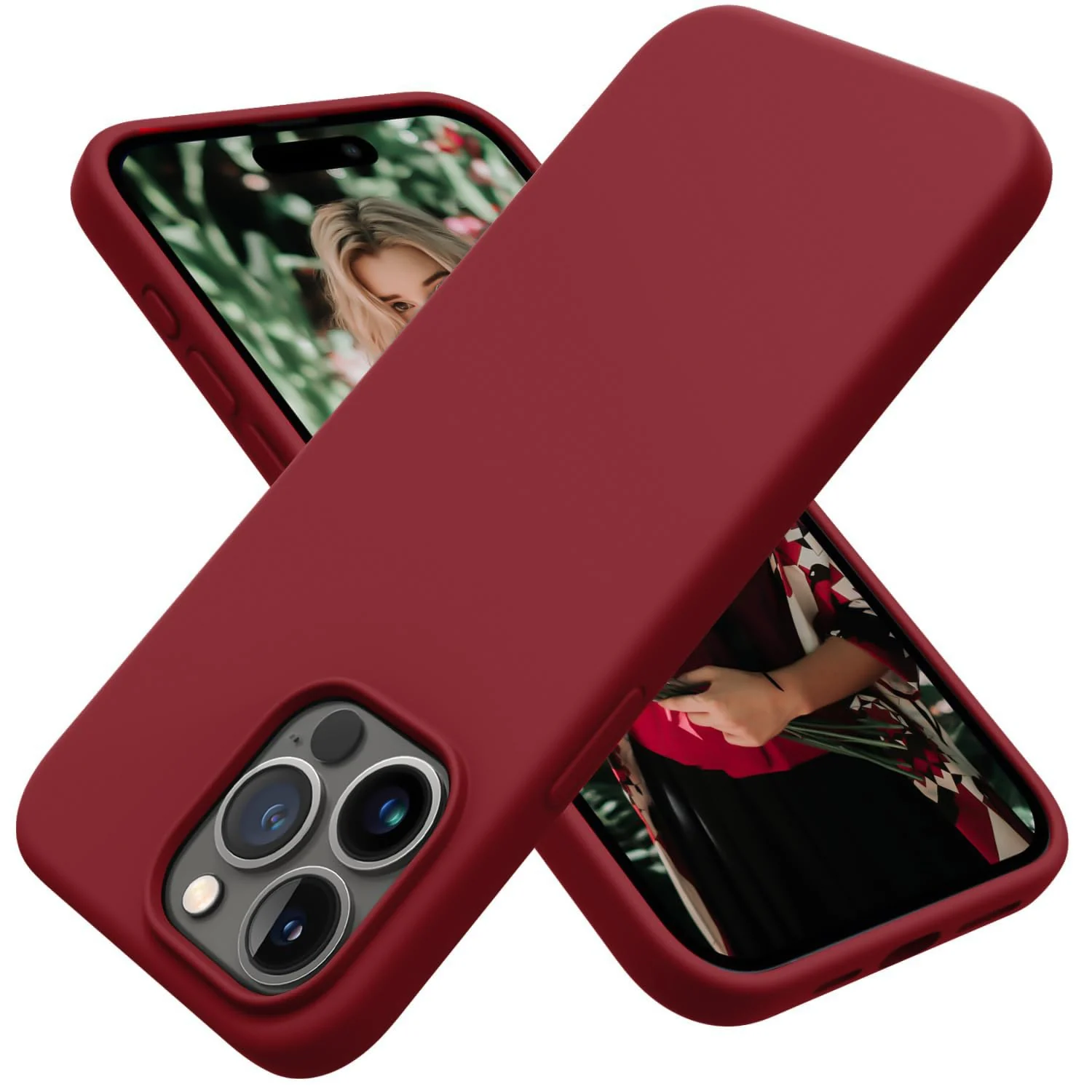 DL3 Mobilak Liquid Silicone Protective Case for iPhone 13 Pro Max (6.7 Inch) with Camera Protection and Microfiber Lining - Dark Red