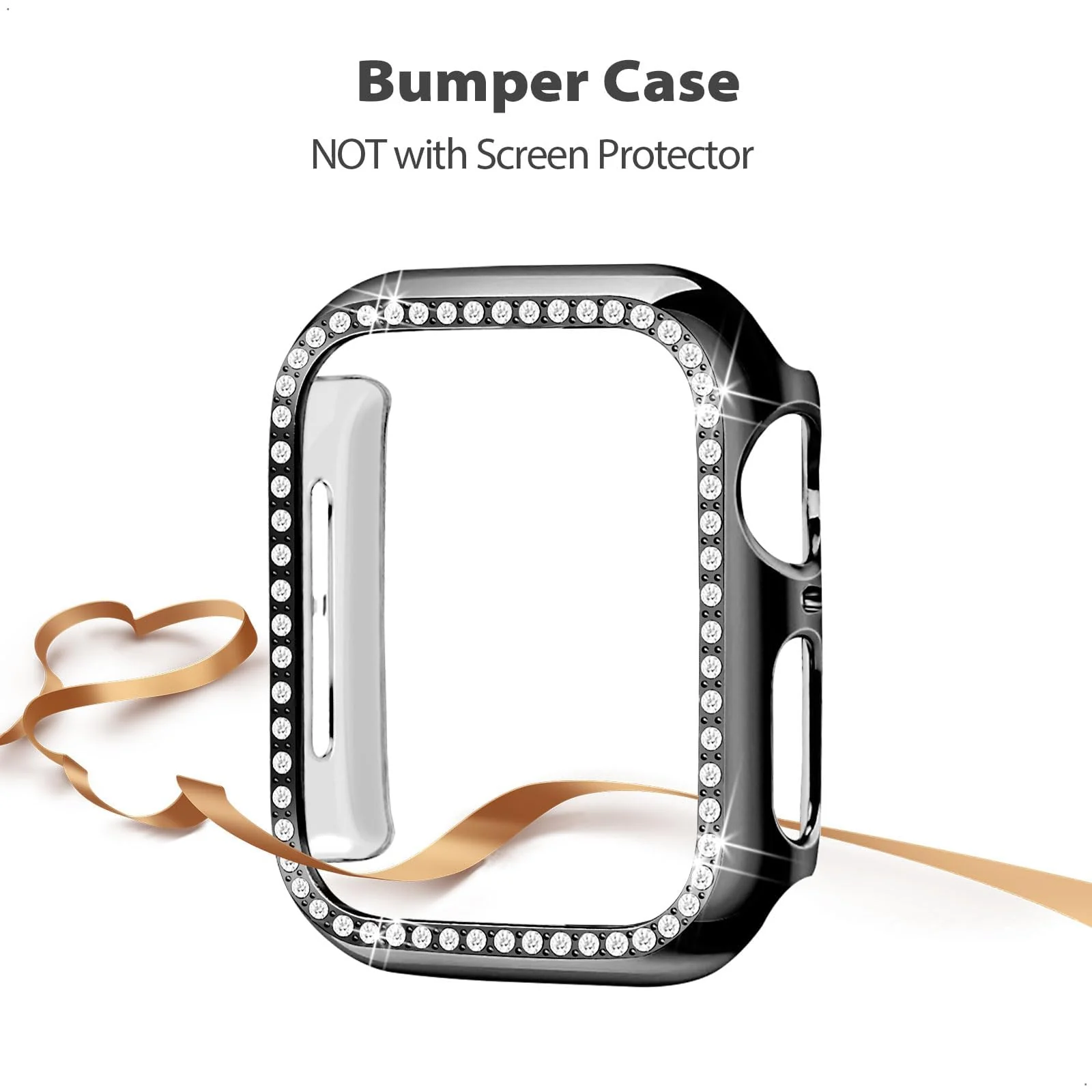 DL3 MOBILAK Bling Hard PC Watch Bumper Case for Apple Watch Series 4 and 5 and 6 and SE 40MM - Black