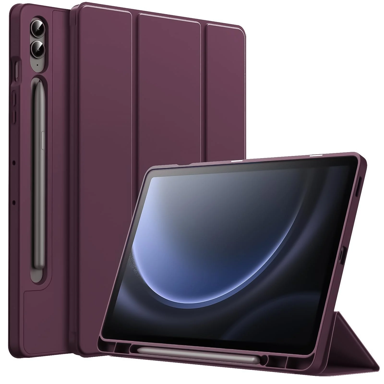 DL3 Mobilak Case for Samsung Galaxy Tab S9+ Plus/Galaxy Tab S9 FE+ Plus 12.4 Inch 2023 with S Pen Holder, Soft TPU Tri-Fold Stand Protective Tablet Cover, Auto Wake/Sleep - Wine Red