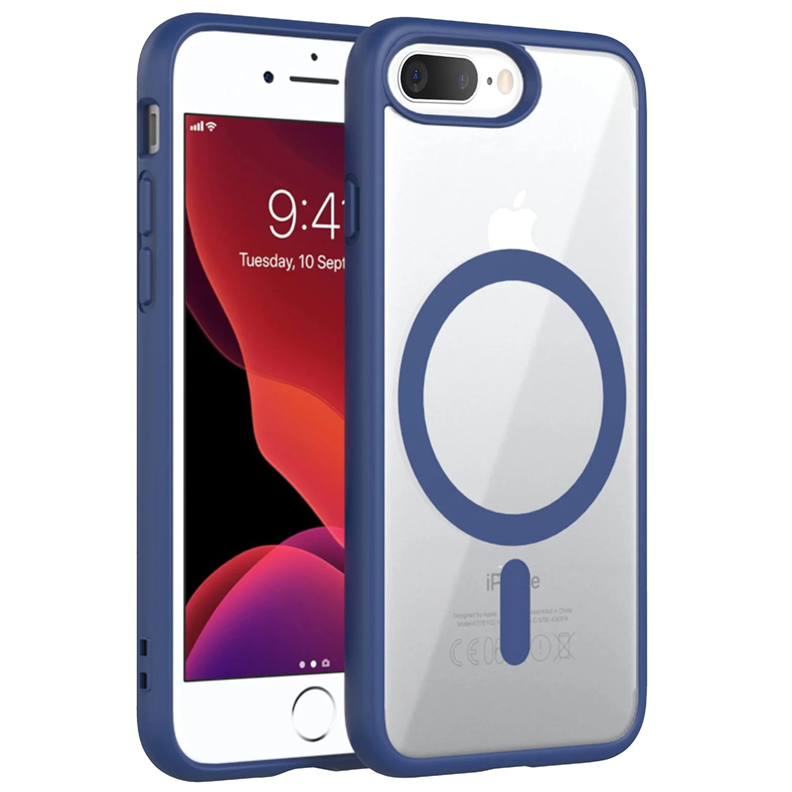 DL3 Mobilak Clear TPU Case for iPhone 7 Plus / 8 Plus, Compatible with MagSafe accessories, Camera protection, Shock-absorbing protection - Blue