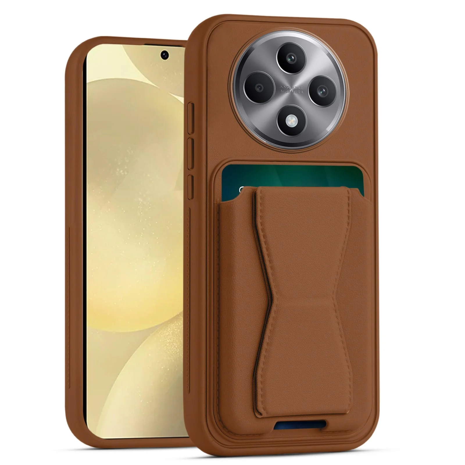 DL3 Mobilak Leather Wallet Case with Card Slot for OPPO Reno12 F / Reno 12F with Camera Protection and Shockproof Design - Brown