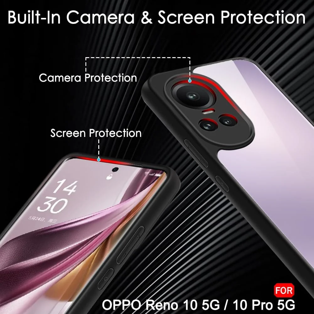 DL3 Mobilak Compatible with OPPO Reno 10 / Reno10 Pro 5G Case Transparent, Military-Grade Shockproof Anti-Yellowing, Slim Protective Phone Case Full Bumper Cover - Black