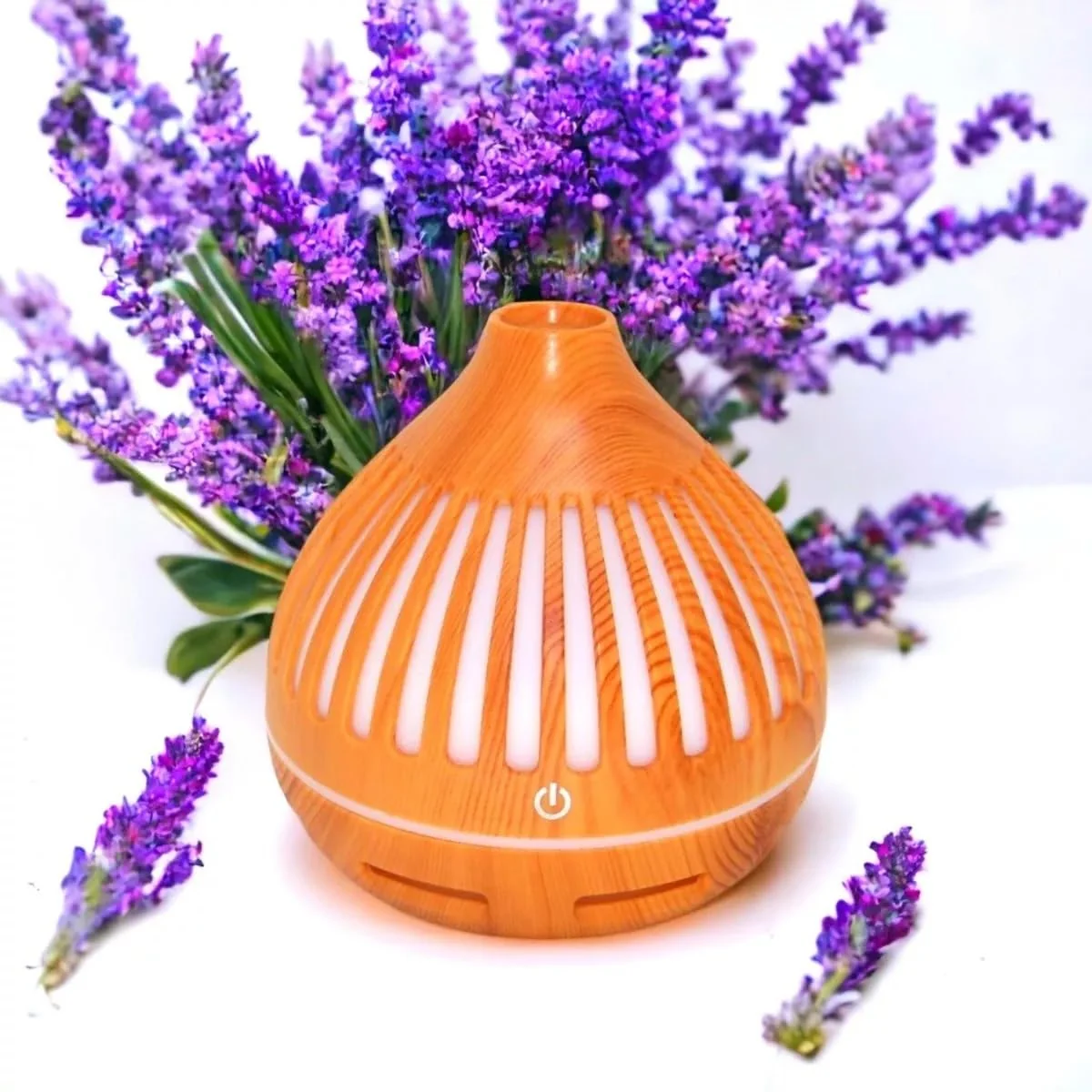 Mobigon Wood Cool Mist Ultrasonic Humidifier for Room Moisture, Aroma Diffuser for Home, 300ml Essential Oil Diffuser with 7 Colorful Night Light, Auto Shut-Off, Home, Office, car - B. Light Brown
