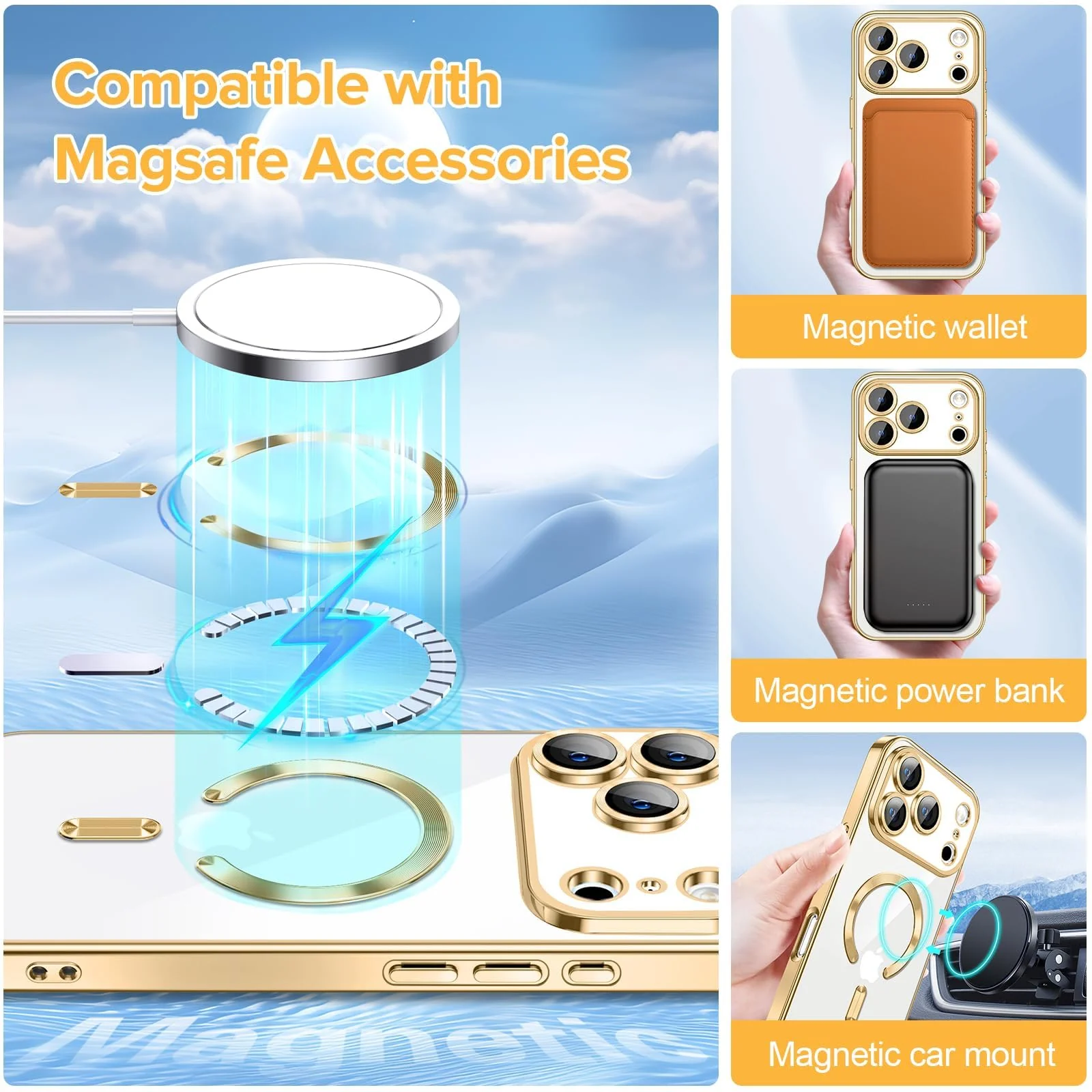 DL3 Mobilak Plated-Edge Protective Case for iPhone 17 Pro Max, Compatible with MagSafe accessories, Supports wireless charging, Camera protection - Gold