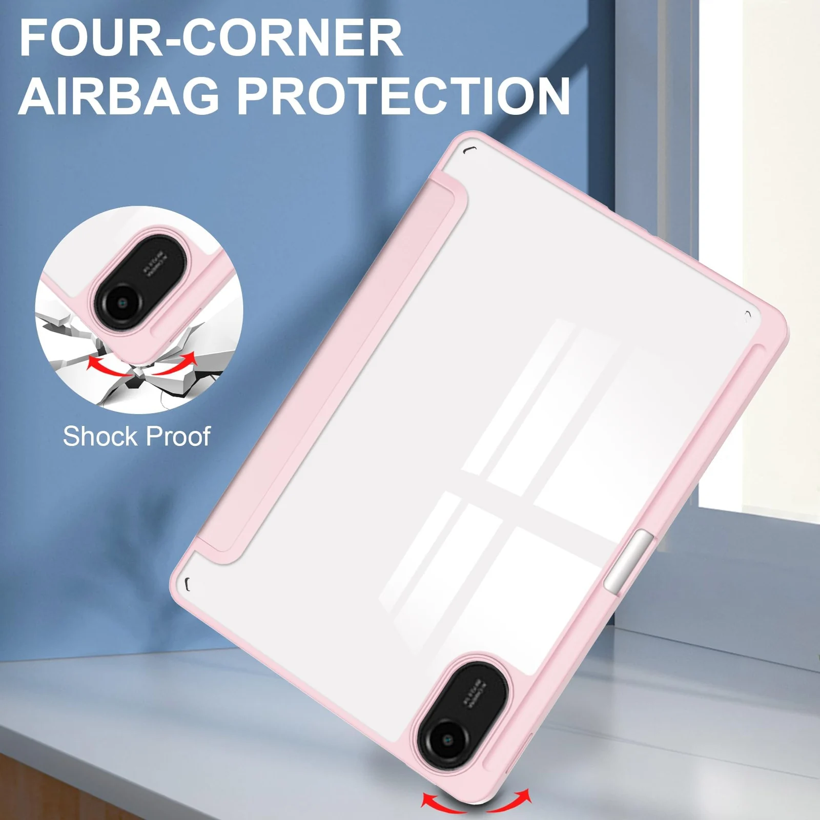 DL3 Mobilak Case for Huawei MatePad SE 11 inch 2024 with Built-in Pencil Holder, Clear Transparent PC Back, Shockproof Tri-Fold Stand Tablet Cover, Auto Wake/Sleep - Pink Sand