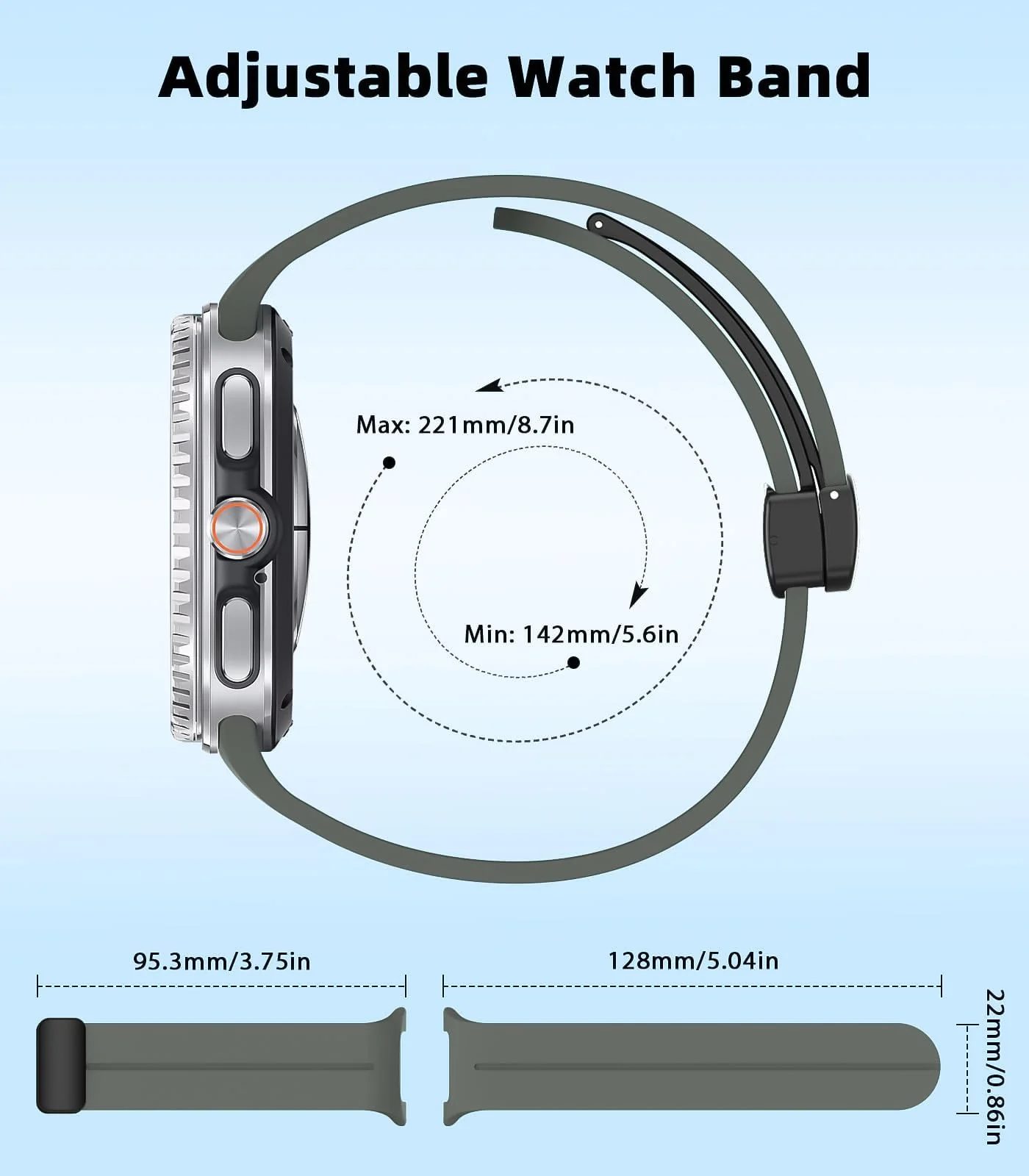 DL3 Mobilak Silicone Strap for Samsung Galaxy Watch 8 40mm/44mm, Men's and Women's Adjustable Sports Silicone Magnetic Buckle Bands for Samsung Galaxy Watch 8 Classic 46mm 2025 - Army Green