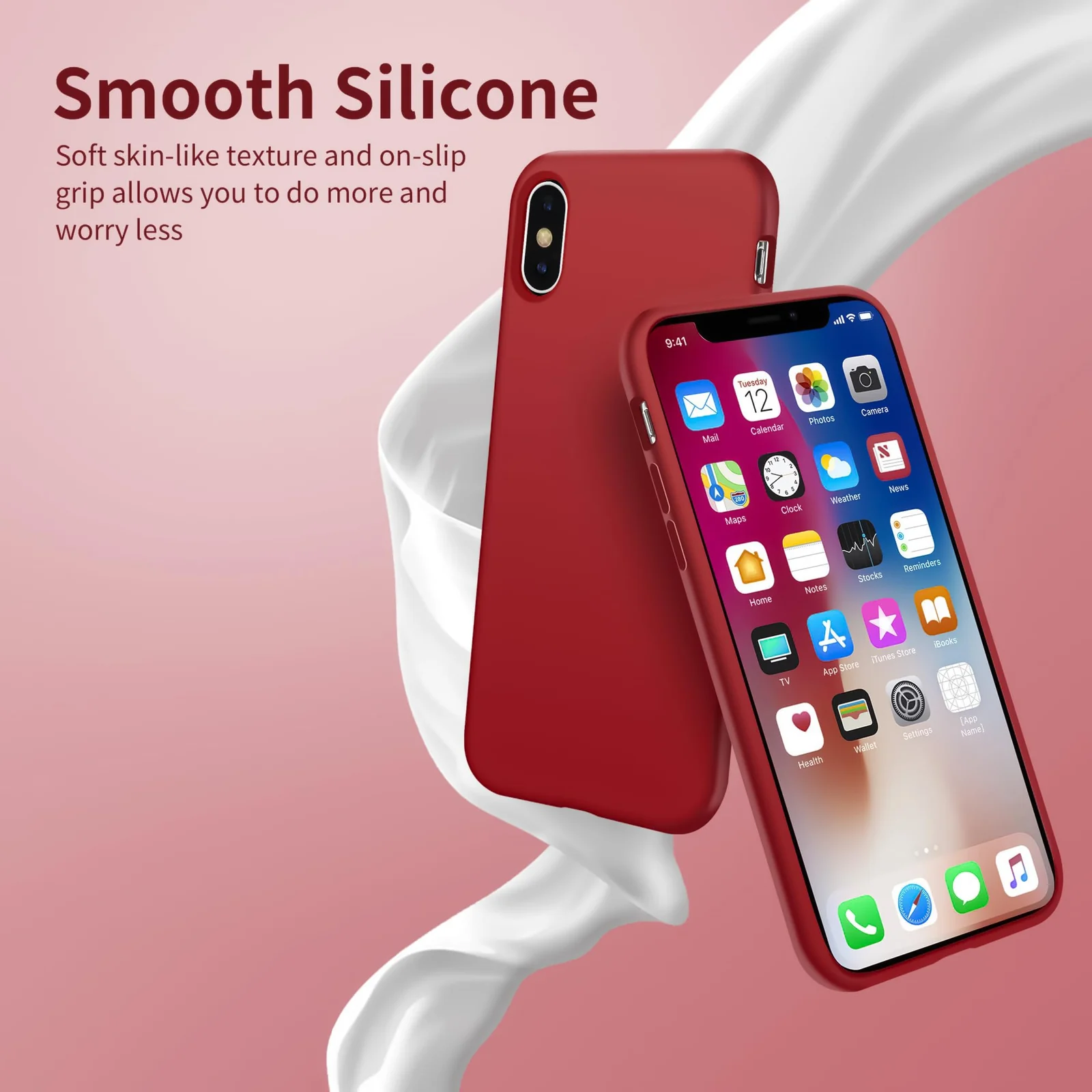 DL3 Mobilak Liquid Silicone Case for iPhone XS Max, Shock-absorbing protection, Scratch-resistant surface, Soft microfiber lining - Dark Red