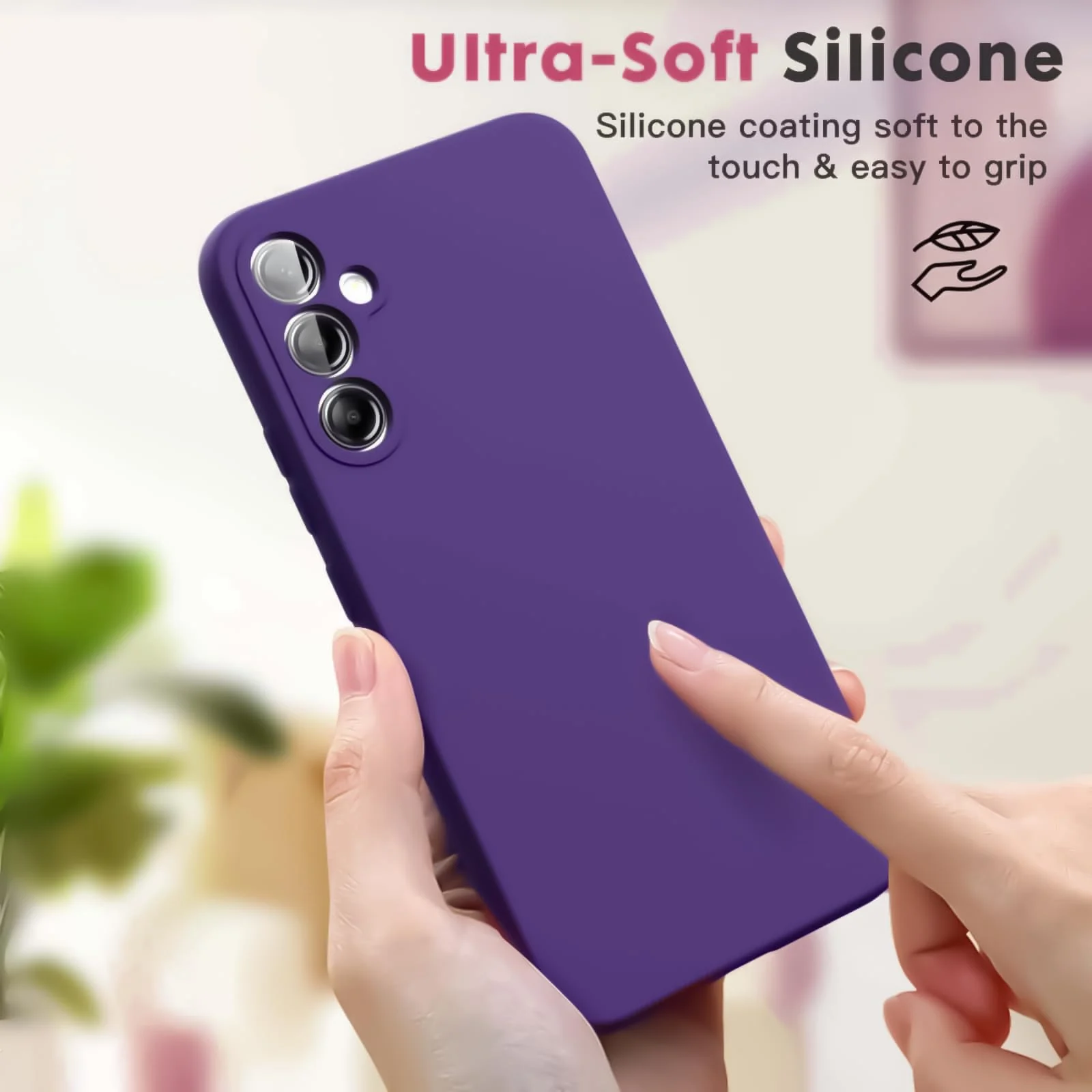 DL3 Mobilak Liquid Silicone Protective Case with Soft Microfiber Lining for Samsung Galaxy A55 - Purple