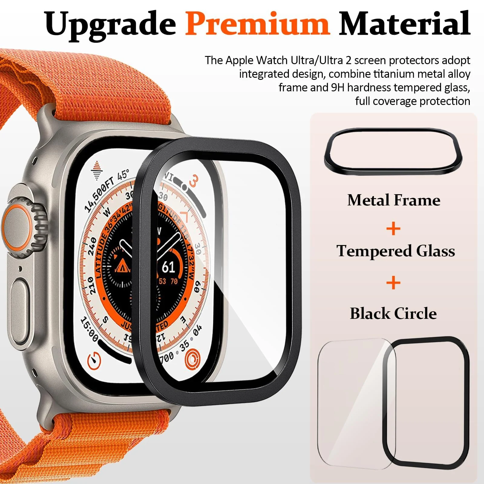 DL3 Mobilak Compatible for Apple Watch Ultra 2/Ultra 49mm Screen Protector 49mm, Titanium Alloy Frame Built-in 9H Tempered Glass Film, Lightweight Metal Case for iWatch 49mm - Black