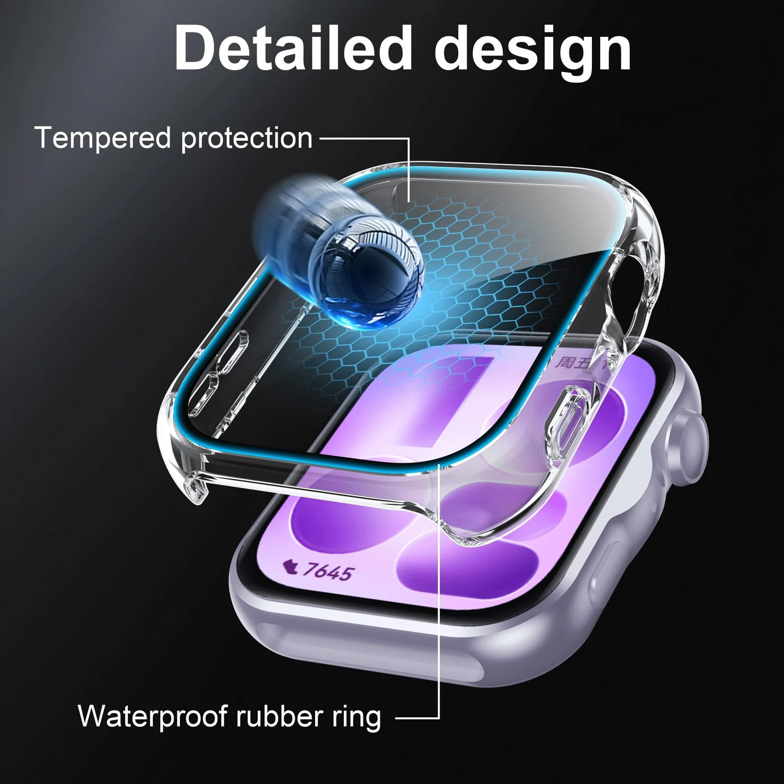 DL3 MOBILAK Full-Coverage Watch Case with Tempered Glass for Huawei Watch Fit 5, Clear