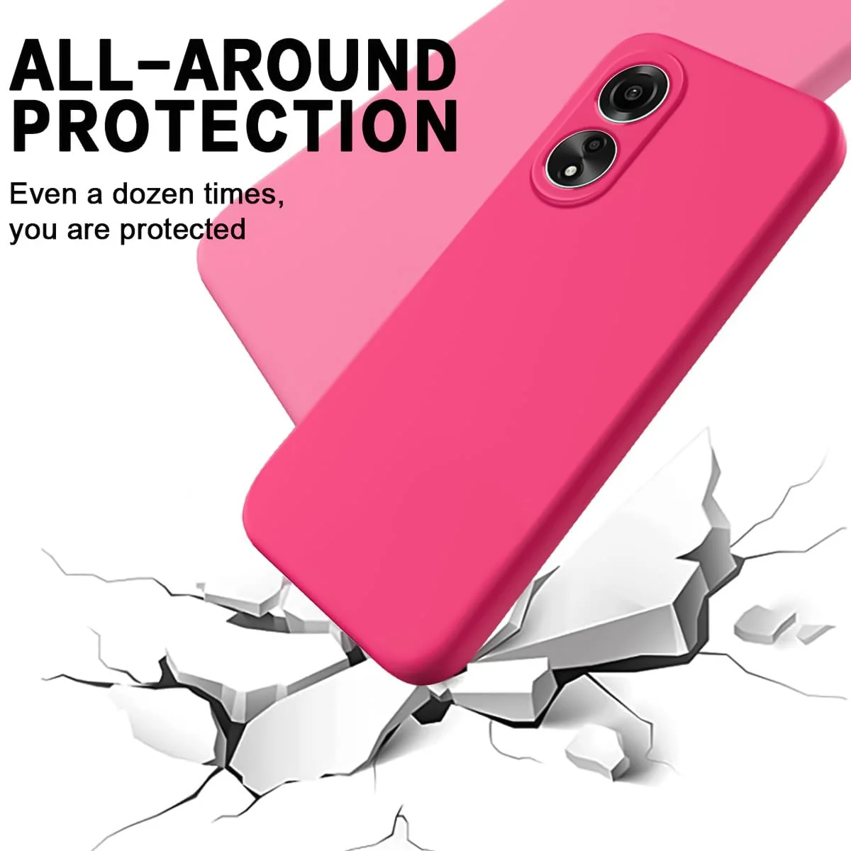 DL3 Mobilak Soft Silicone Protective Case for OPPO A18 with Microfiber Lining and Shockproof Design - Hot Pink