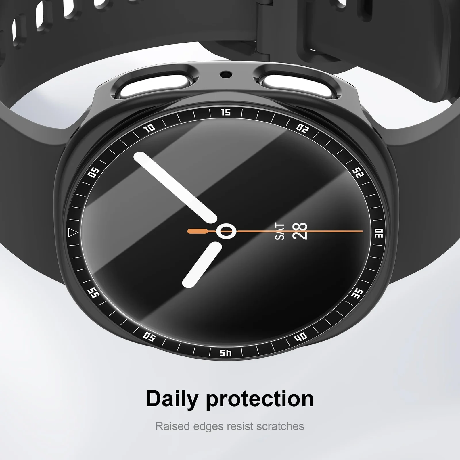 DL3 Mobilak [NO Screen Protector] Bumper Case for Samsung Galaxy Watch 8 44mm, Slim Thin Shockproof Bumper Cover With Metal Scale, Hard PC Protective Frame All-Around Edge - Black