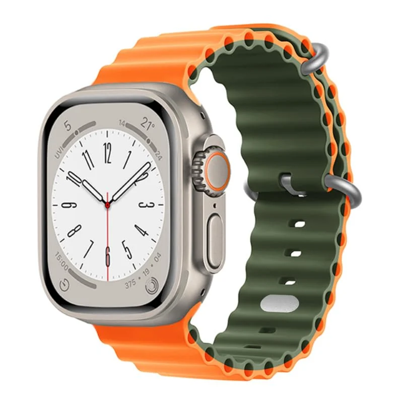 42MM/44MM/45MM/49MM — DL3 Mobilak Ocean Band For Apple Watch Ultra 49mm 45mm 44mm 42mm, Waterproof Soft Silicone Sport Wristbands Replacement Strap iWatch Ultra SE 8 7 6 5 4 3 2 1 (42MM/44MM/45MM/49MM) - Orange Green