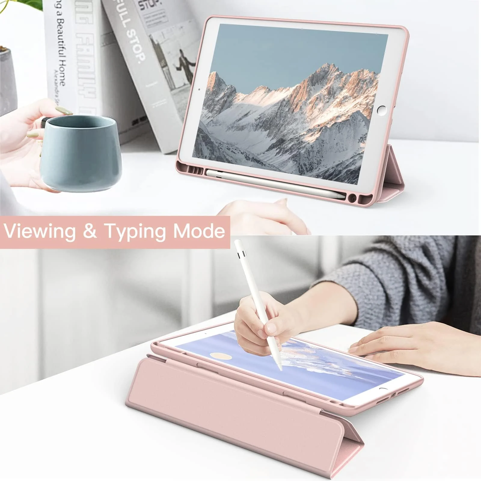 DL3 Mobilak Case for iPad 10.2-Inch (9th/8th/7th Generation, 2021/2020/2019), Clear Shockproof Back Cover Built-in Pencil Holder, Auto Sleep/Wake - Pink