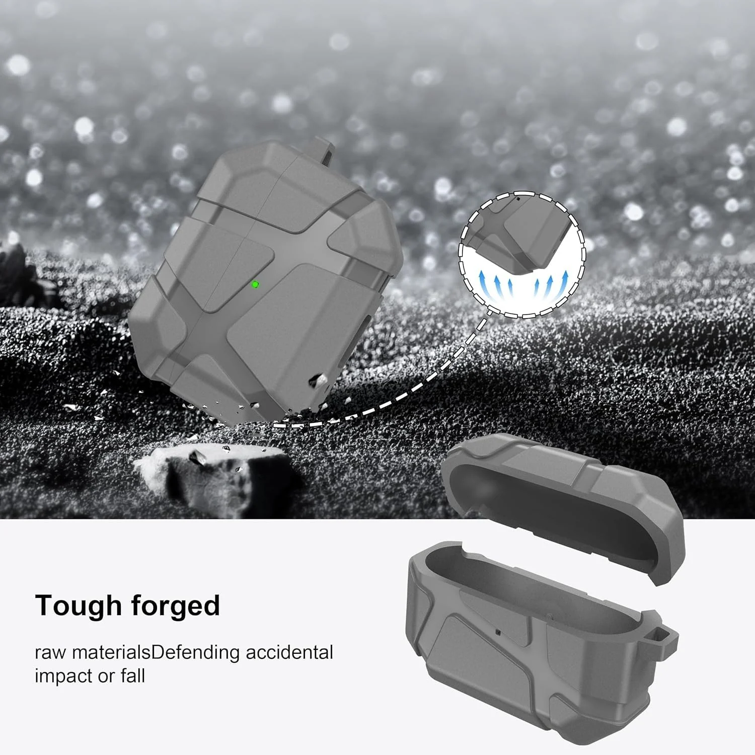DL3 Mobilak AirPods Pro 1/2 Case, Shockproof Silicone Protective Case for Apple AirPod Pro 2nd/1st Generation, Hard Shell Design, Anti-Scratch, Front LED Light with Carabiner - Gray