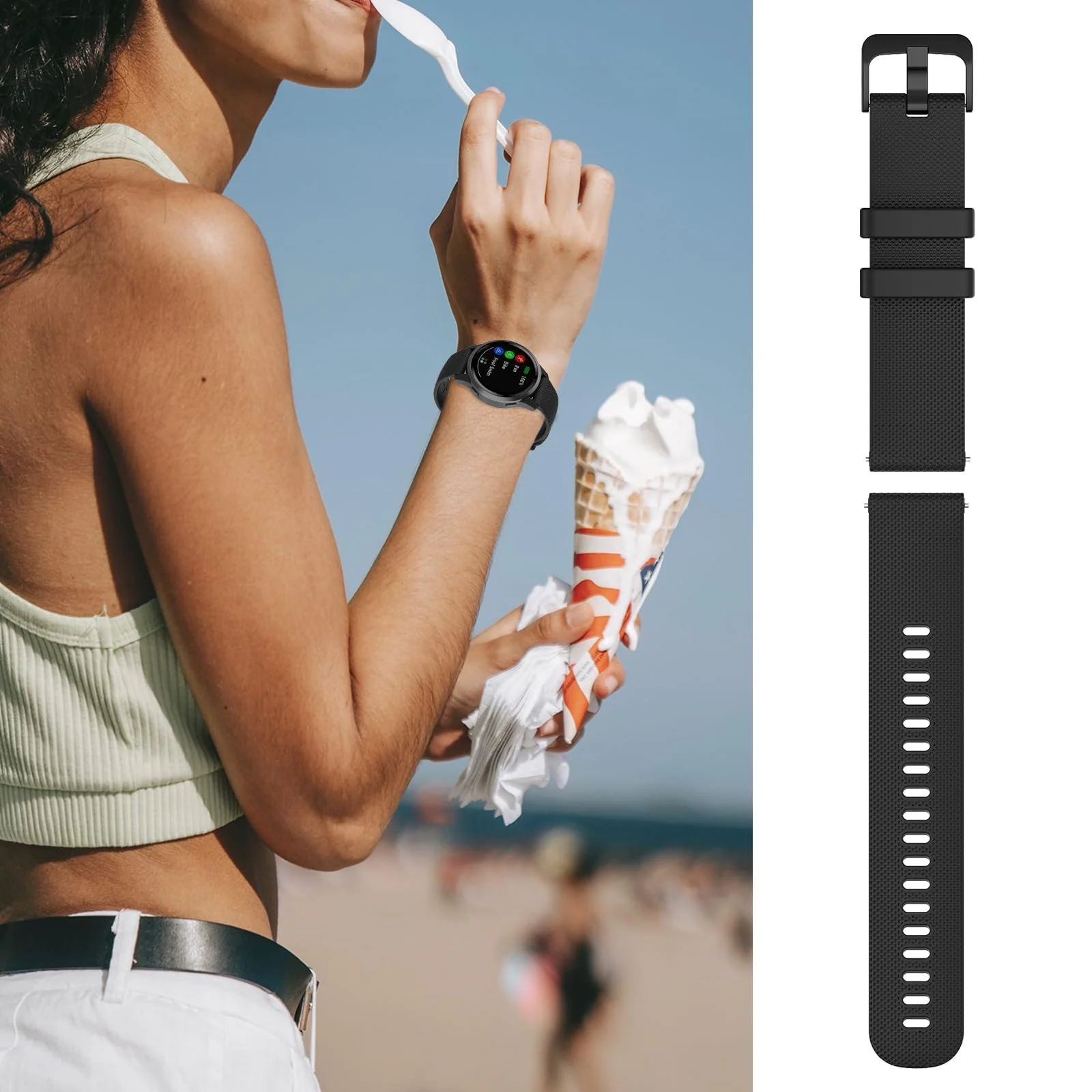 DL3 Mobilak Strap Silicone Buckle 20MM Band Compatible with Samsung Gear Sport/Watch 7/6/5/4/5 Pro 45mm/S2 classic/active 2 40mm 44mm/Amazfit GTS 2/2e/GTS 3/3 Pro/GTS 4/GTS 2 Mini/3 Mini/4 - Black