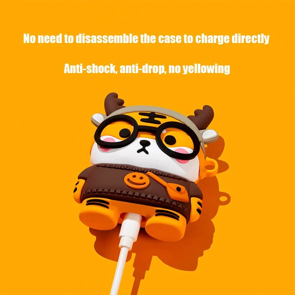 DL3 Mobilak AirPods Pro Case Soft Silicone Shockproof Cover for Apple AirPods Pro, New 3D Cute Cartoon Creative Fun Case Skin with Keychain Design for AirPods Pro Charging Case 2019 - Antlers Tiger