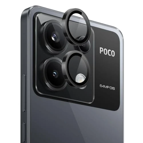 DL3 Mobilak Camera Lens Protector for Xiaomi Poco X6 / Redmi Note 13 Pro 5G, 9H Tempered Glass Metal Individual Ring Camera Cover Screen Protector, Case Friendly, Anti Scratch - Black