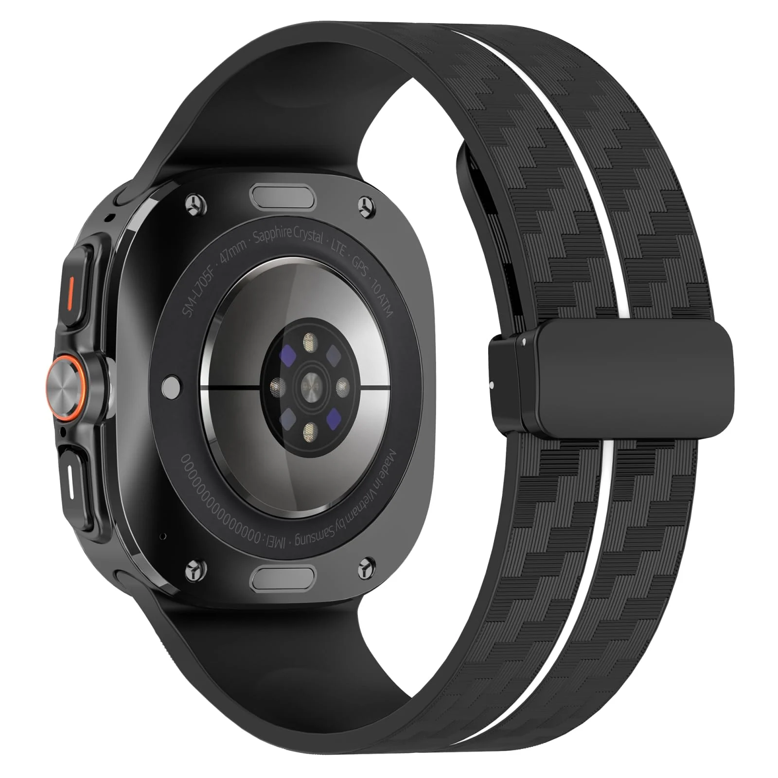 DL3 Mobilak Compatible for Samsung Galaxy Watch Ultra Band 47mm for Men Women, Soft Silicone Waterproof Sport Strap with Magnetic Clasp, Stylish Carbon Fiber Replacement Galaxy Watch 7 Ultra Bands - Black White