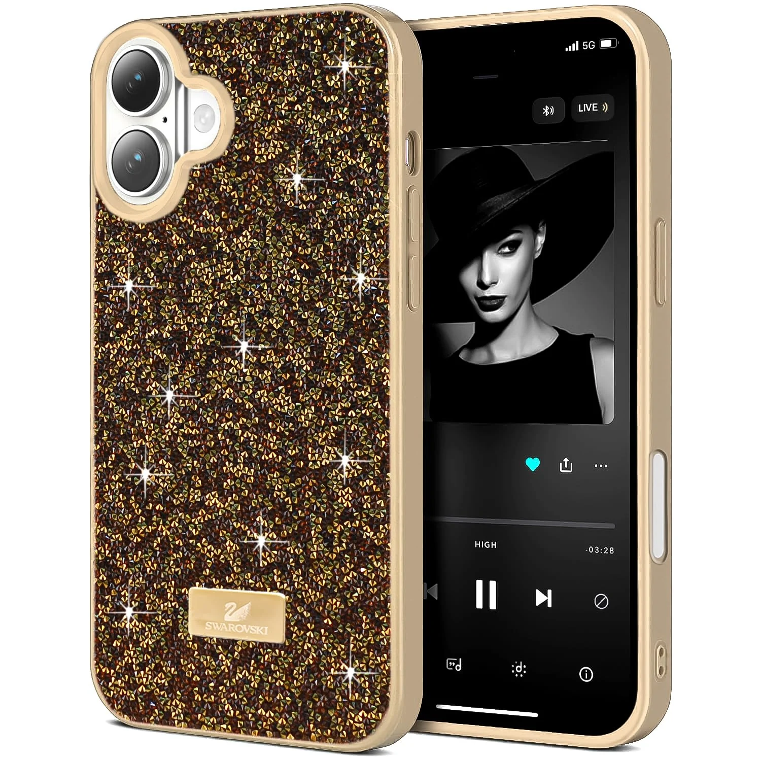 DL3 Mobilak Glitter Rhinestone Protective Case for iPhone 16 6.1-Inch with Shockproof Design