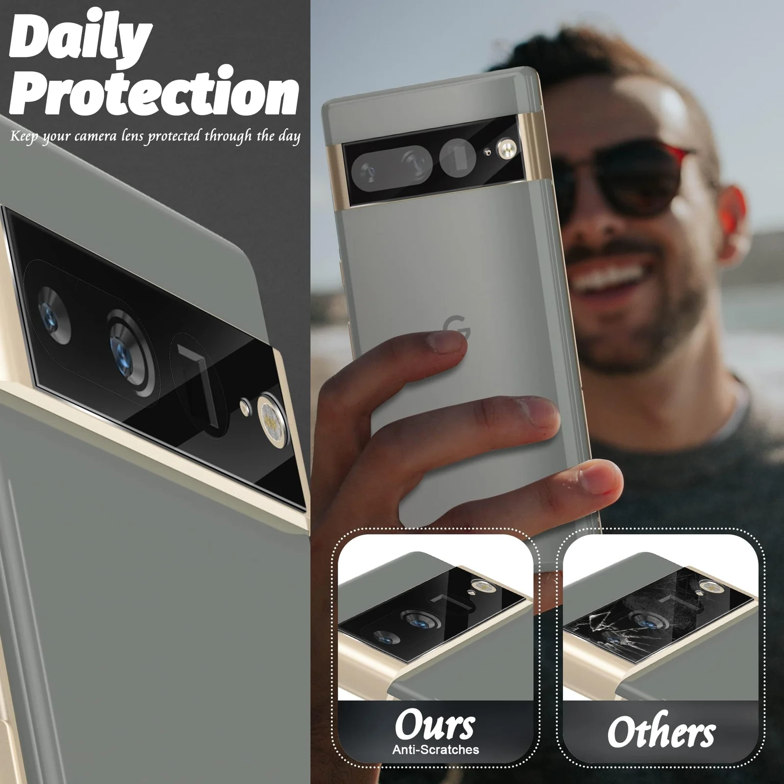 DL3 Mobilak Google Pixel 7 Pro Camera Lens Protector Tempered Glass Screen Protector HD [Full Coverage][Anti-Scratch] Drop Protection Ultra Clear/Thin Lens Protector Case - Black