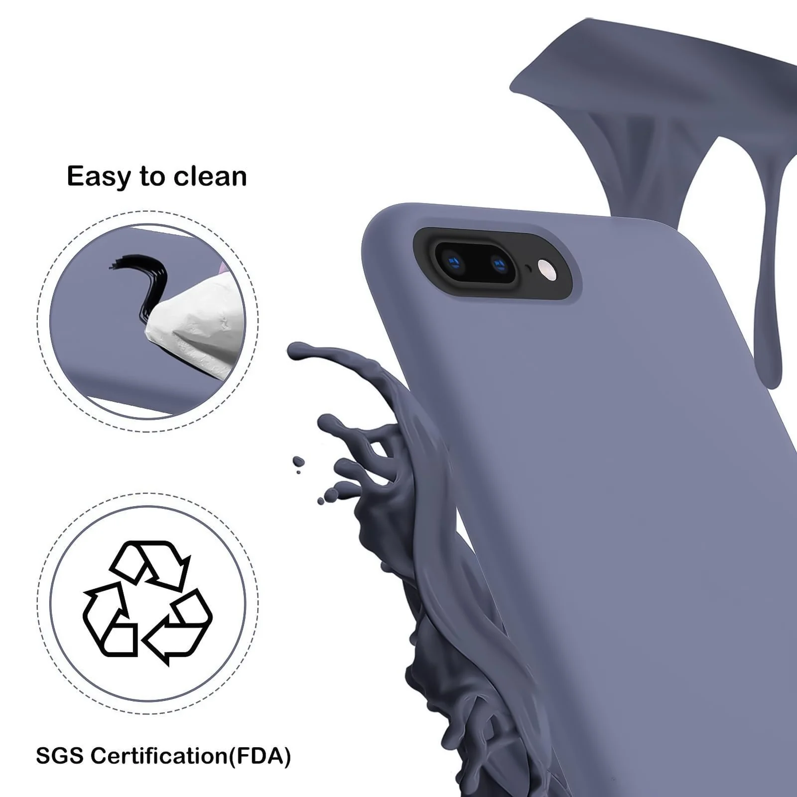 DL3 Mobilak Liquid Silicone Protective Case with Soft Microfiber Lining for iPhone 6 Plus / 6S Plus - Gray Blue