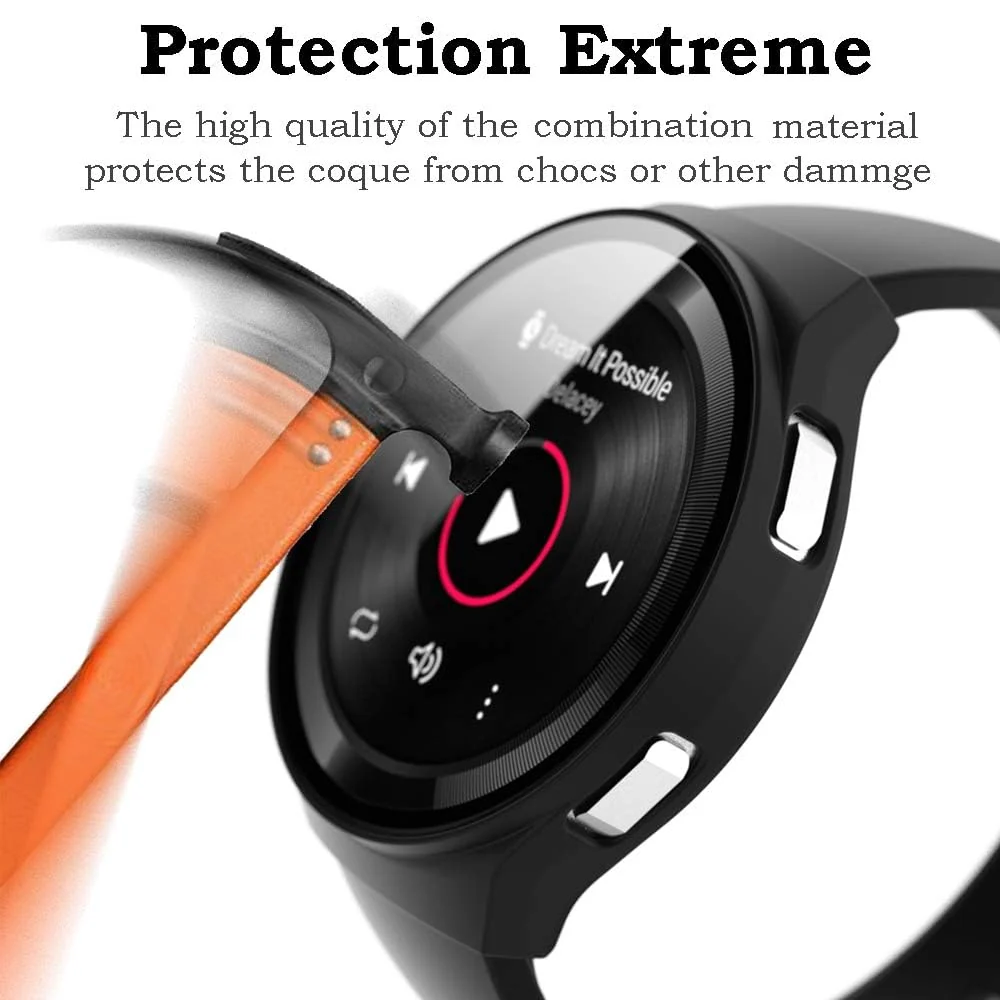 DL3 Mobilak Protective Case Compatible with Huawei Watch GT 2e 9H Hardness PC Case Bumper Full Slim Protective Cover with Tempered Glass For Huawei GT2e - Black