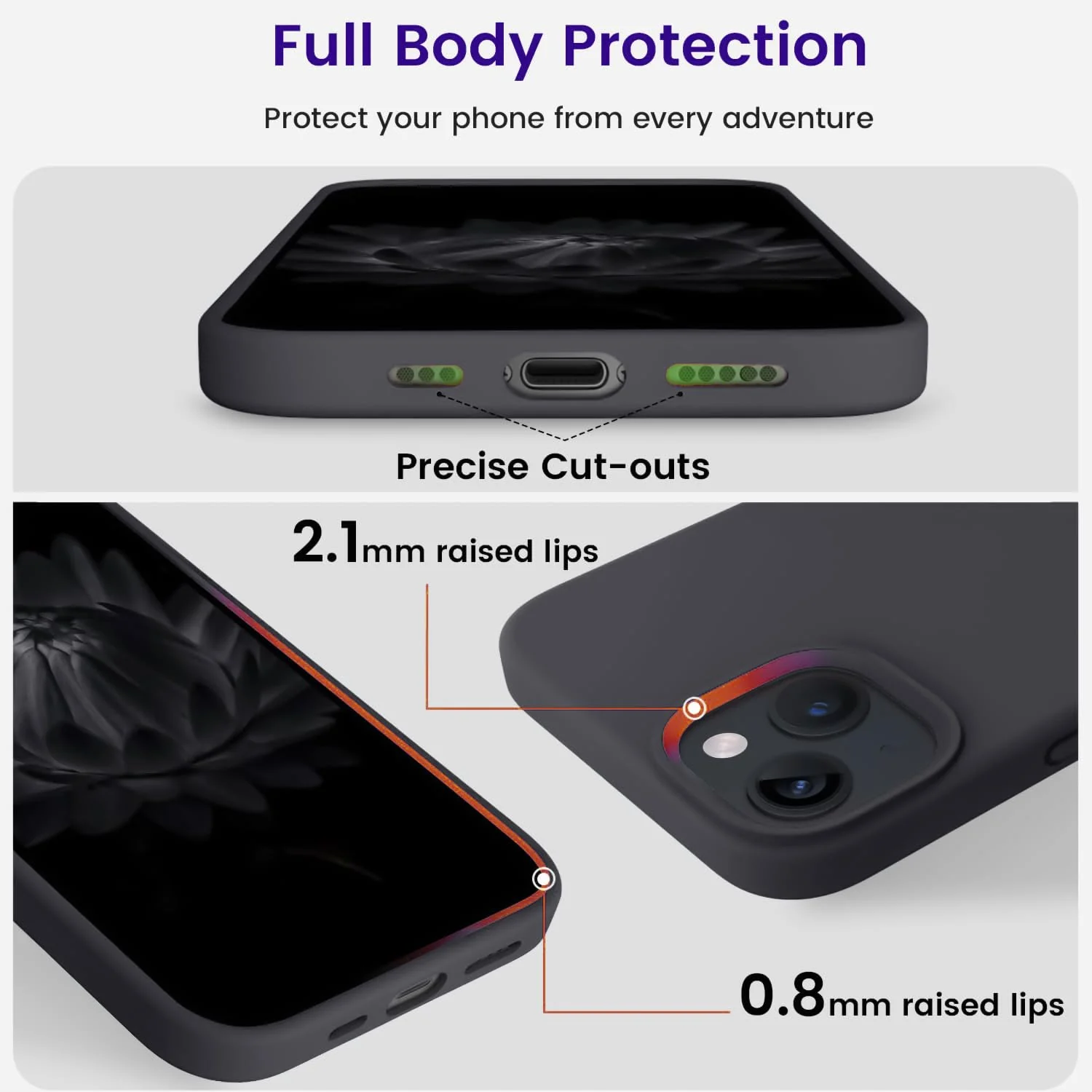 DL3 Mobilak Compatible with iPhone 14 (6.1 Inch) Case, Liquid Silicone Case, Full Body Protective Cover, Shockproof, Slim Phone Case, Anti-Scratch Soft Microfiber Lining - Deep Gray