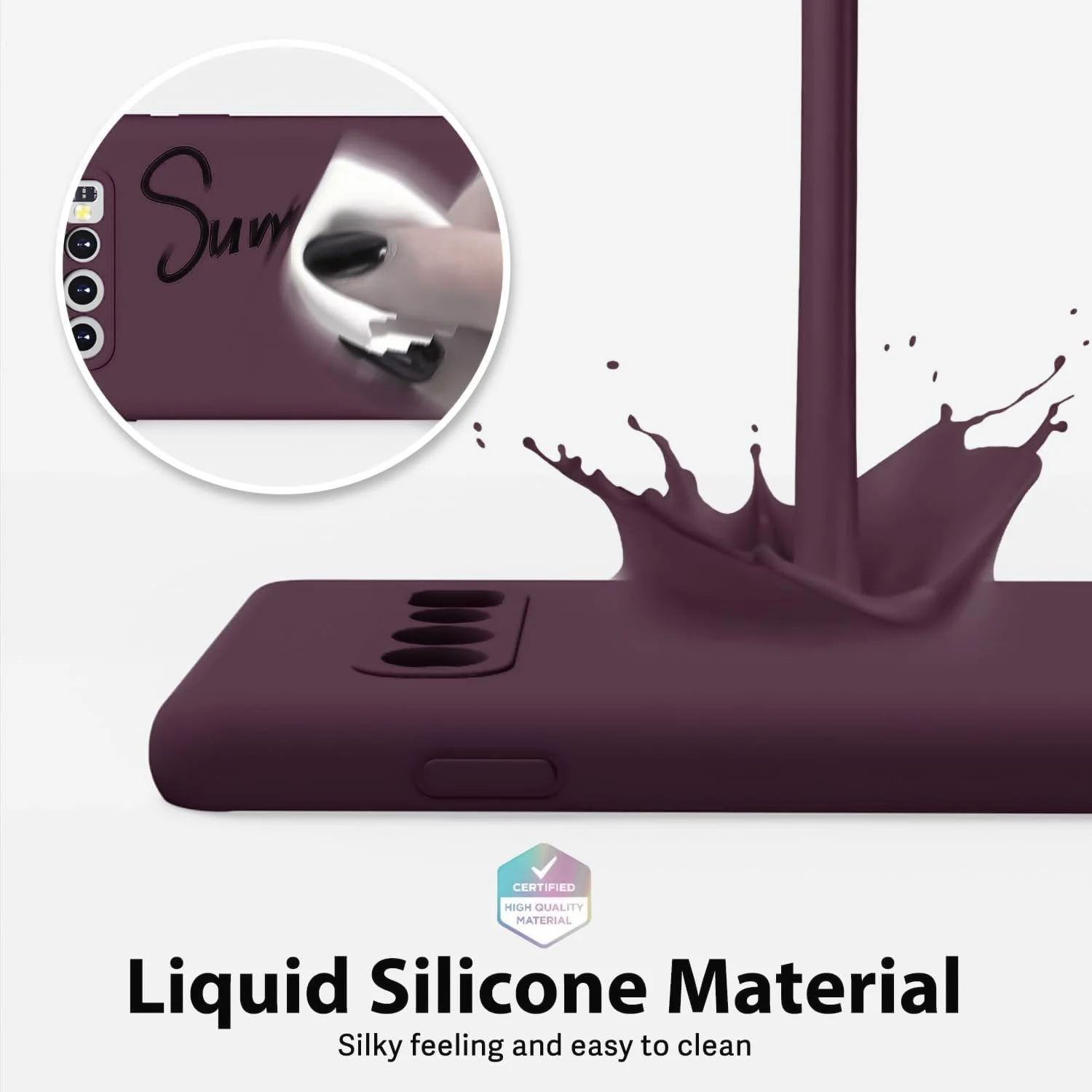 DL3 Mobilak Liquid Silicone Protective Case with Soft Microfiber Lining with Full Camera Protection for Samsung Galaxy S10 - Wine Red